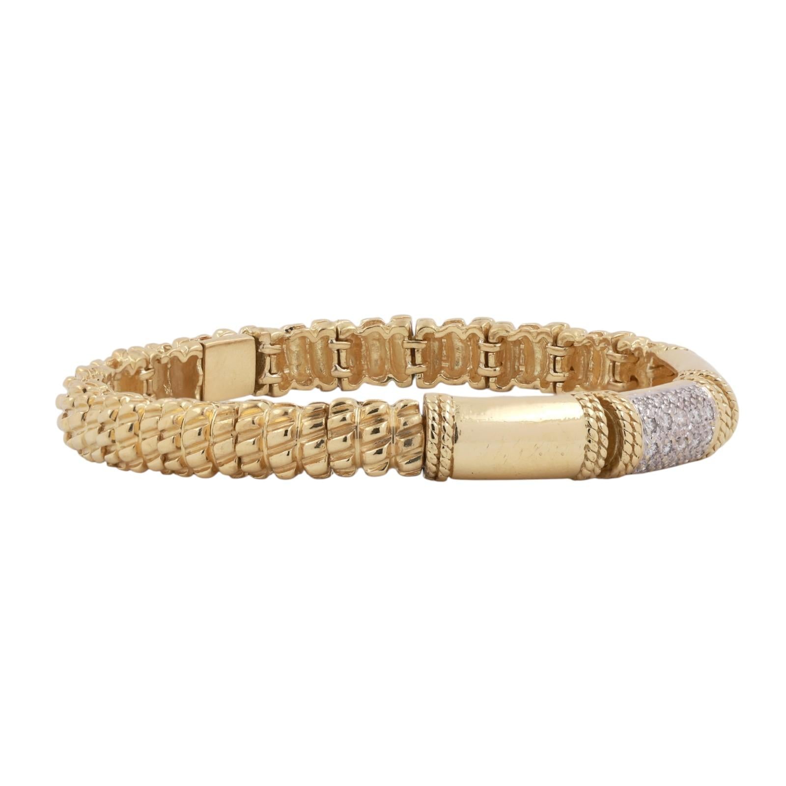18K Gold Diamond Bracelet 6.75” Cassis Heavy Two Tone Rope Link 0.50CTW Cluster