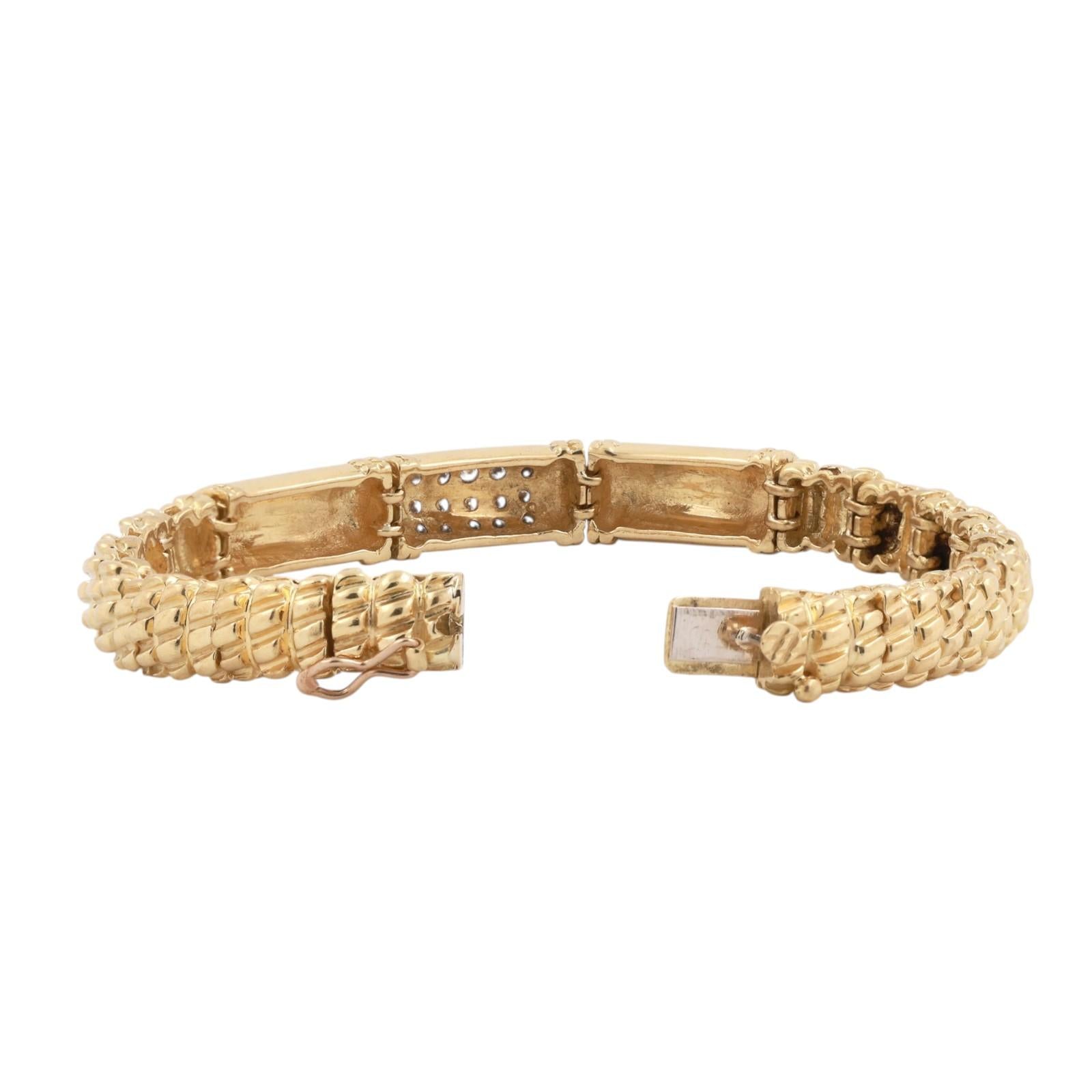 18K Gold Diamond Bracelet 6.75” Cassis Heavy Two Tone Rope Link 0.50CTW Cluster