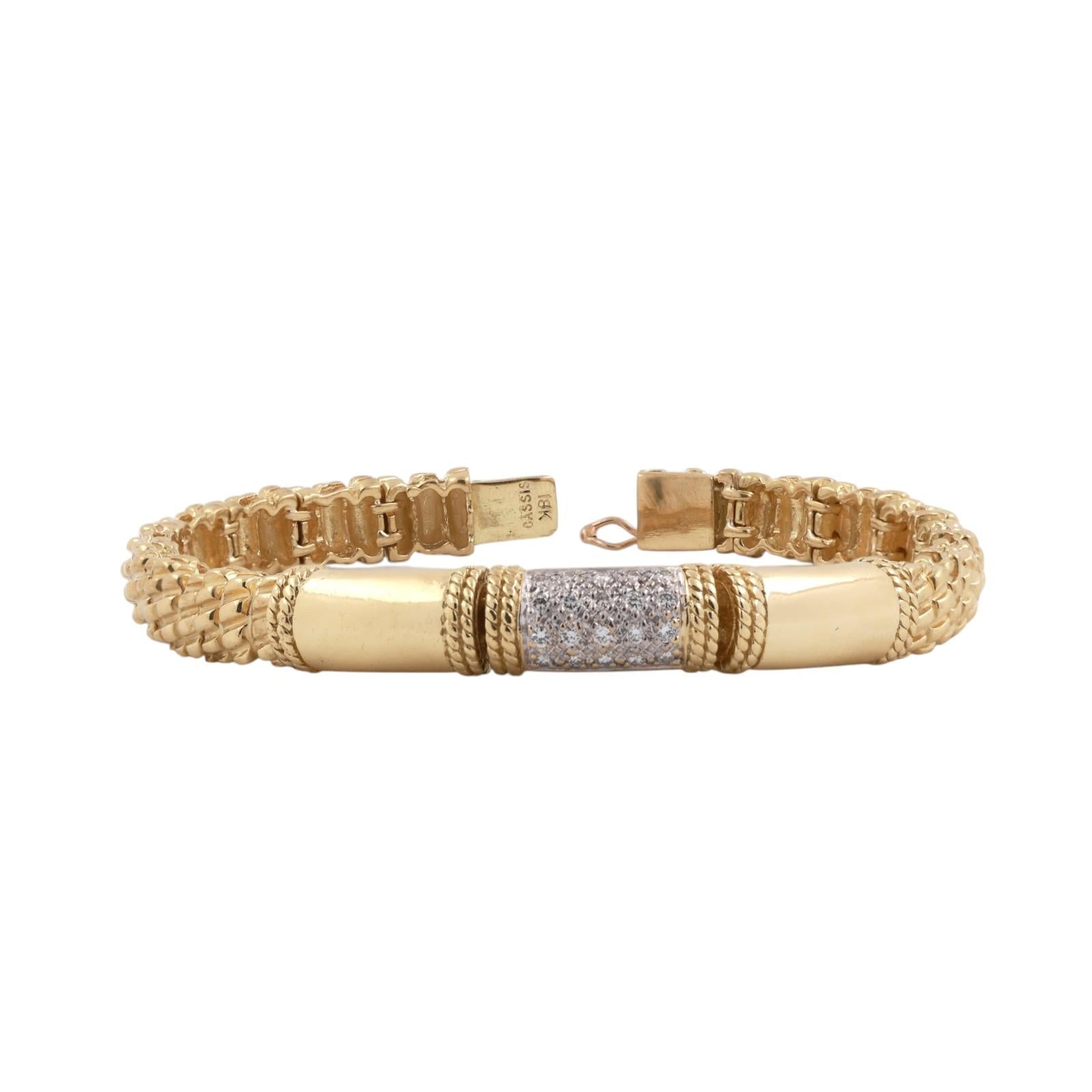 18K Gold Diamond Bracelet 6.75” Cassis Heavy Two Tone Rope Link 0.50CTW Cluster