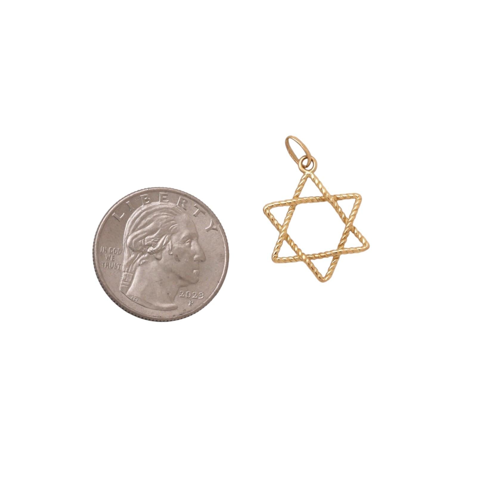 18K Yellow Gold Star of David Pendant Twisted Rope Design 750 Estate Charm