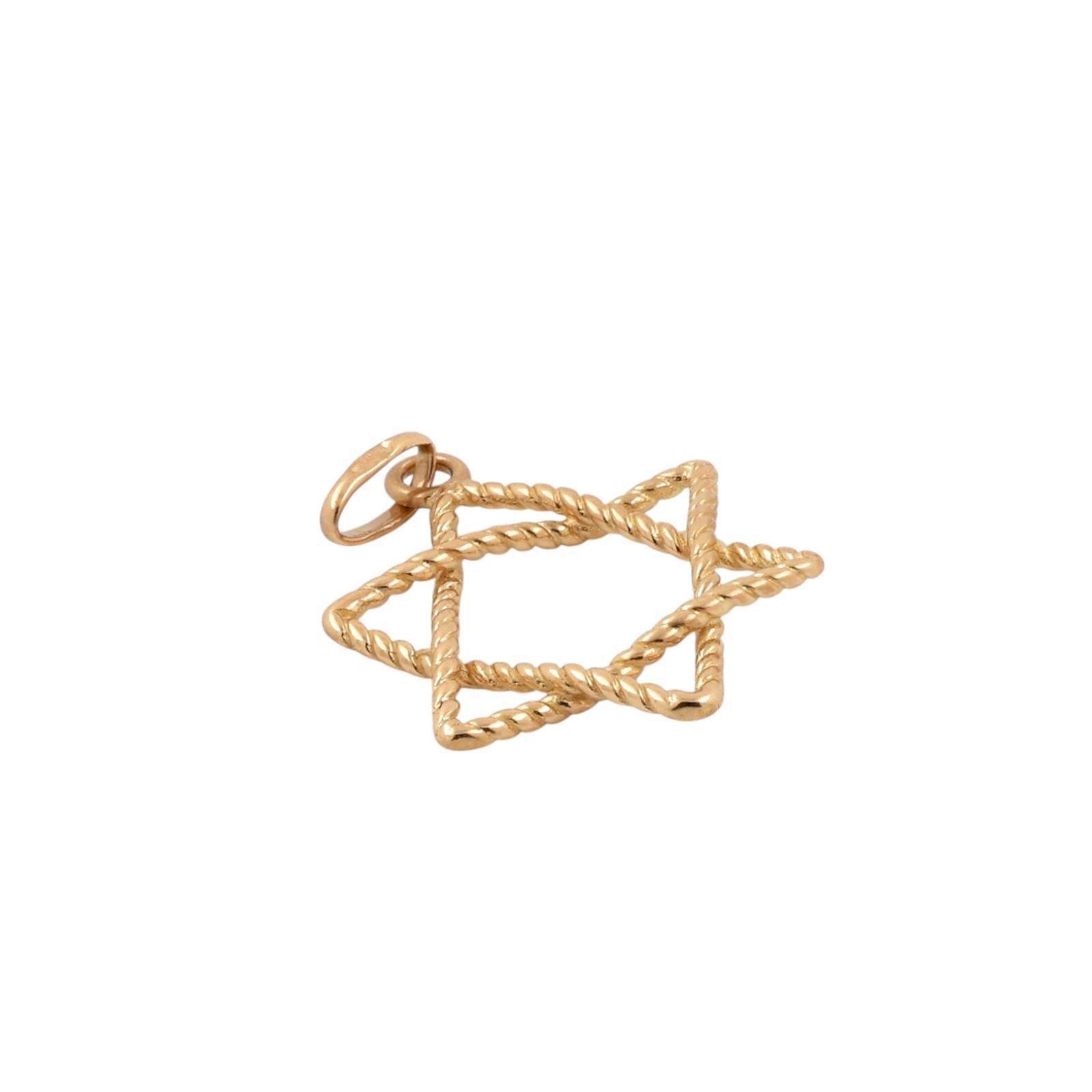 18K Yellow Gold Star of David Pendant Twisted Rope Design 750 Estate Charm