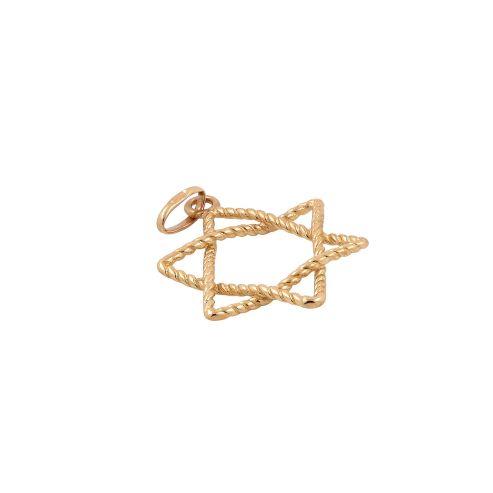 18K Yellow Gold Star of David Pendant Twisted Rope Design 750 Estate Charm