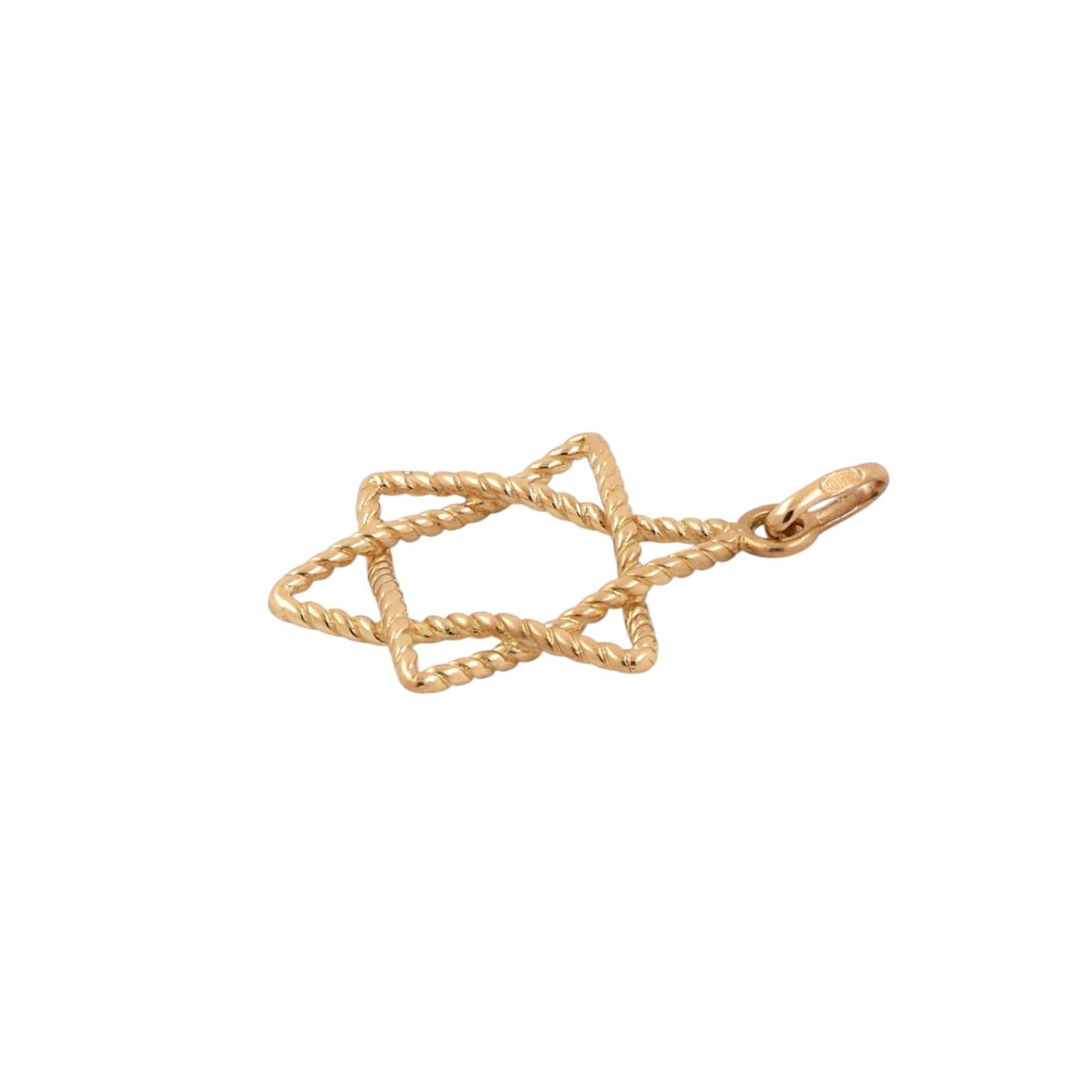 18K Yellow Gold Star of David Pendant Twisted Rope Design 750 Estate Charm