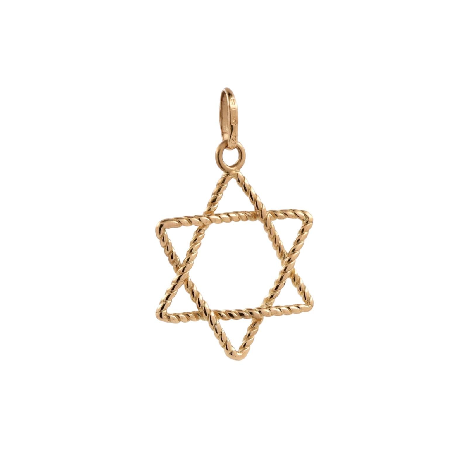 18K Yellow Gold Star of David Pendant Twisted Rope Design 750 Estate Charm