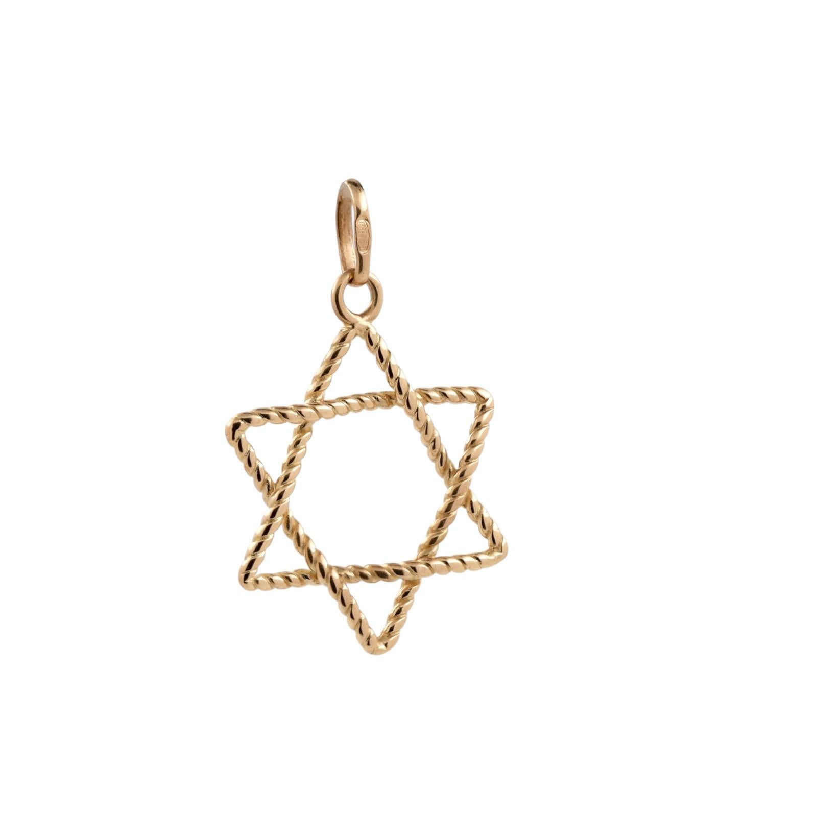 18K Yellow Gold Star of David Pendant Twisted Rope Design 750 Estate Charm