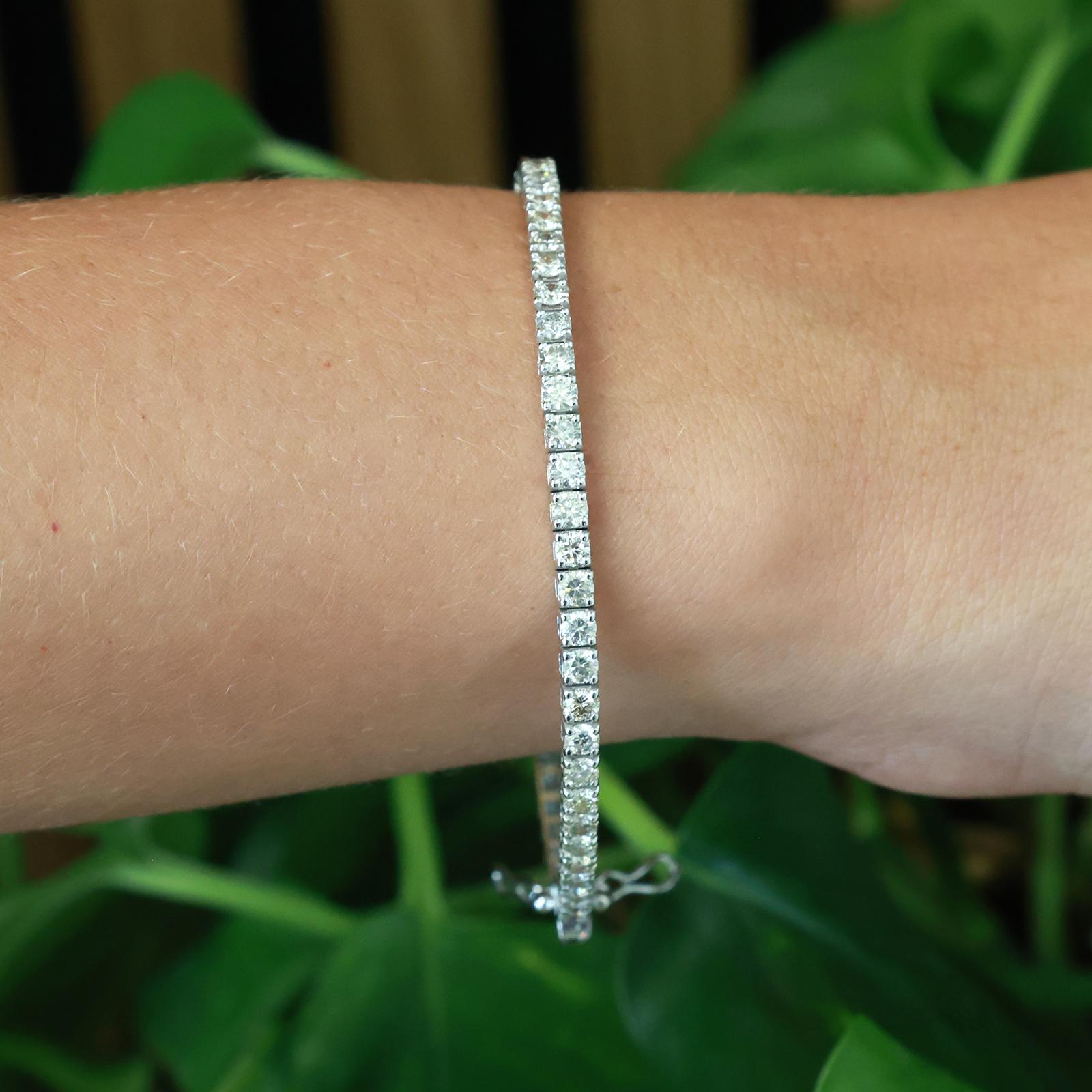 14K White Gold 5.25CTW Round Brilliant Natural Diamond Tennis Bracelet 7.5"