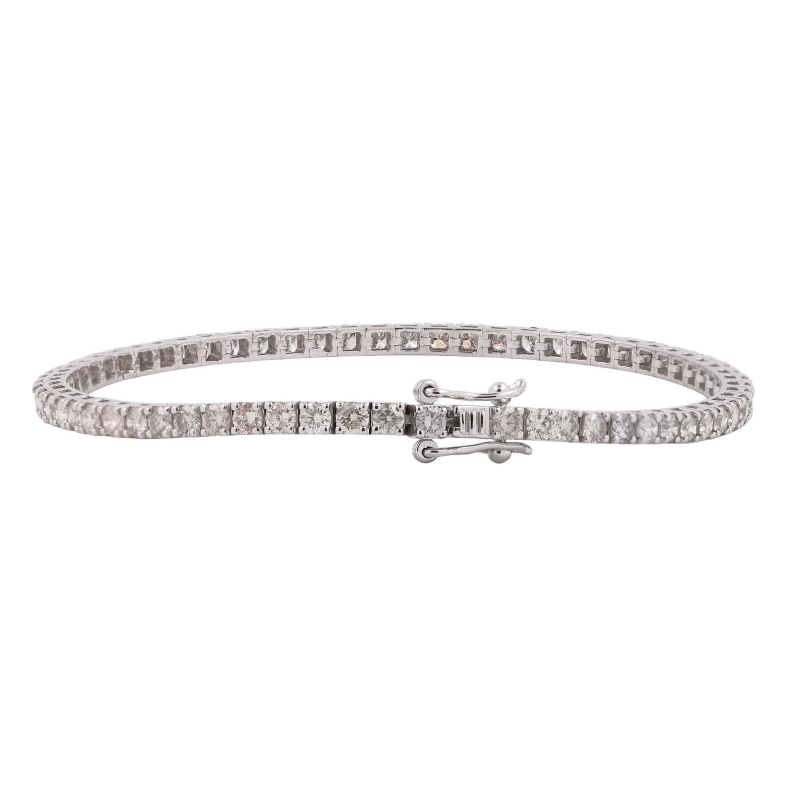 14K White Gold 5.25CTW Round Brilliant Natural Diamond Tennis Bracelet 7.5"