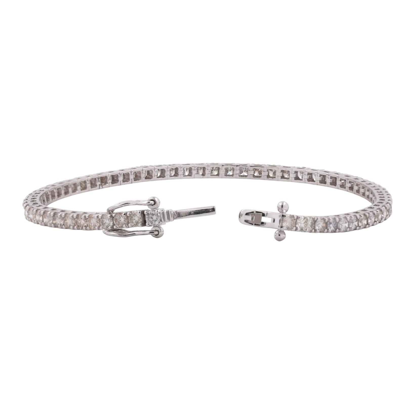 14K White Gold 5.25CTW Round Brilliant Natural Diamond Tennis Bracelet 7.5"