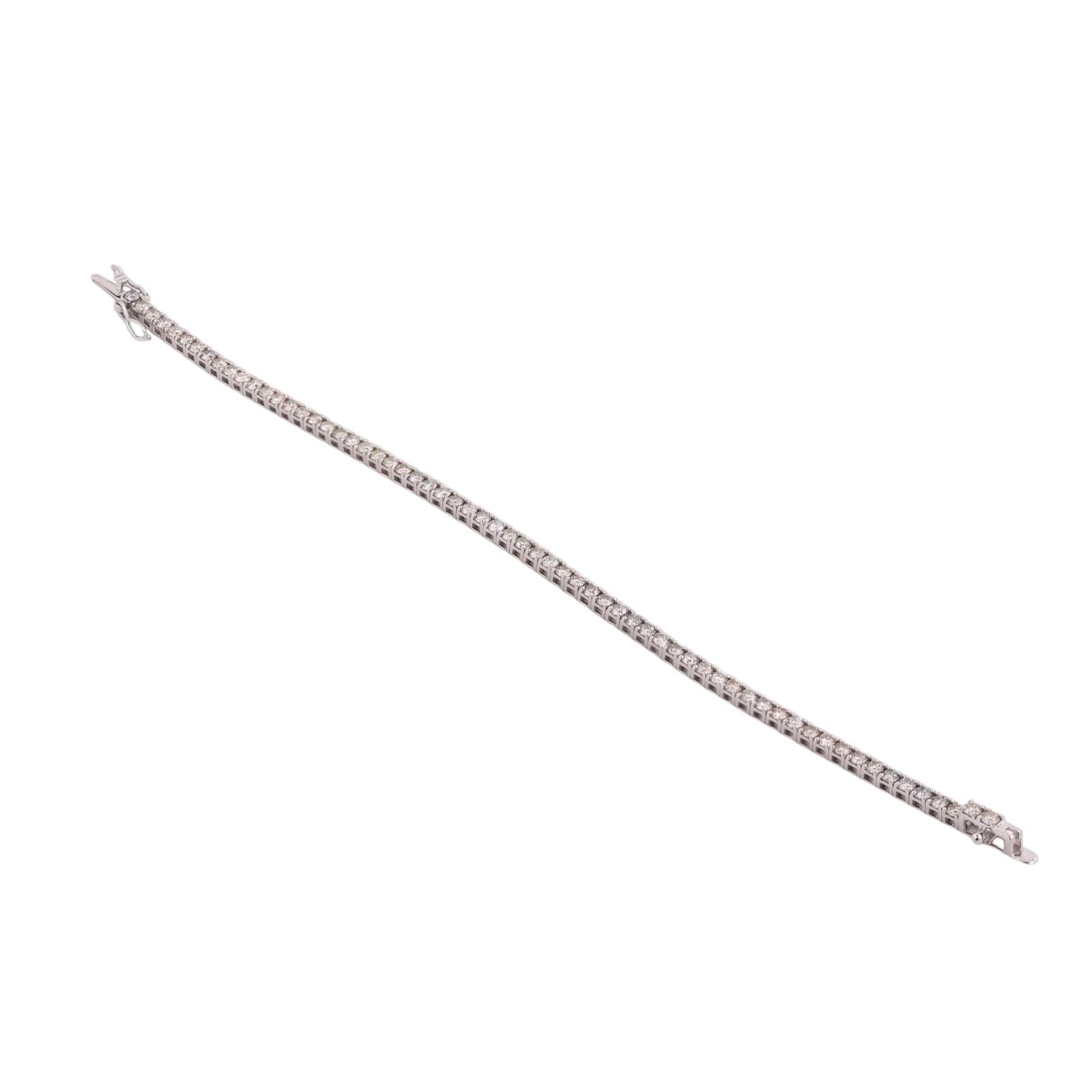 14K White Gold 5.25CTW Round Brilliant Natural Diamond Tennis Bracelet 7.5"