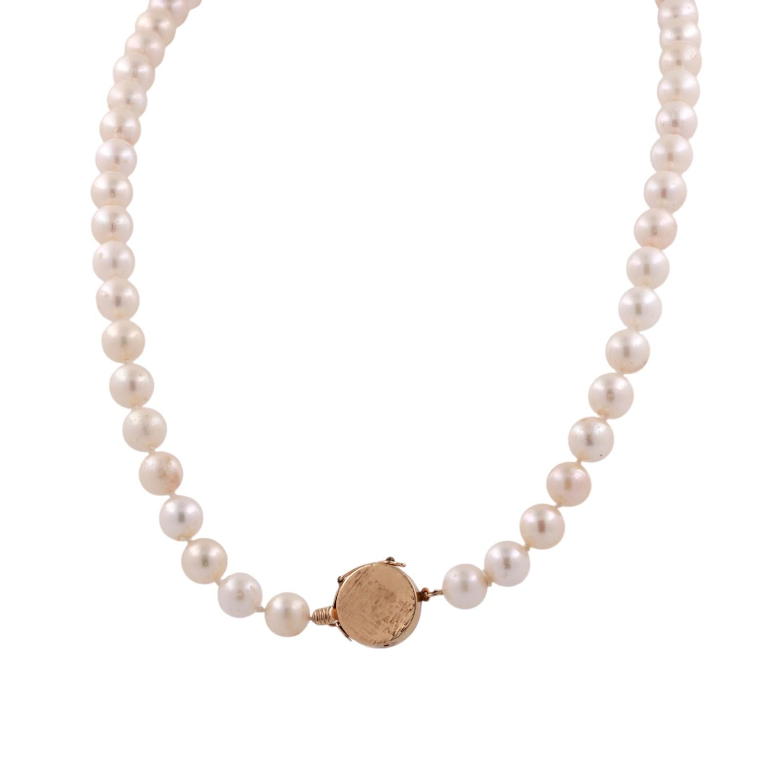14K Yellow Gold Akoya Pearl Strand Necklace 19" 7.8mm Cultured Pearls 36.9g