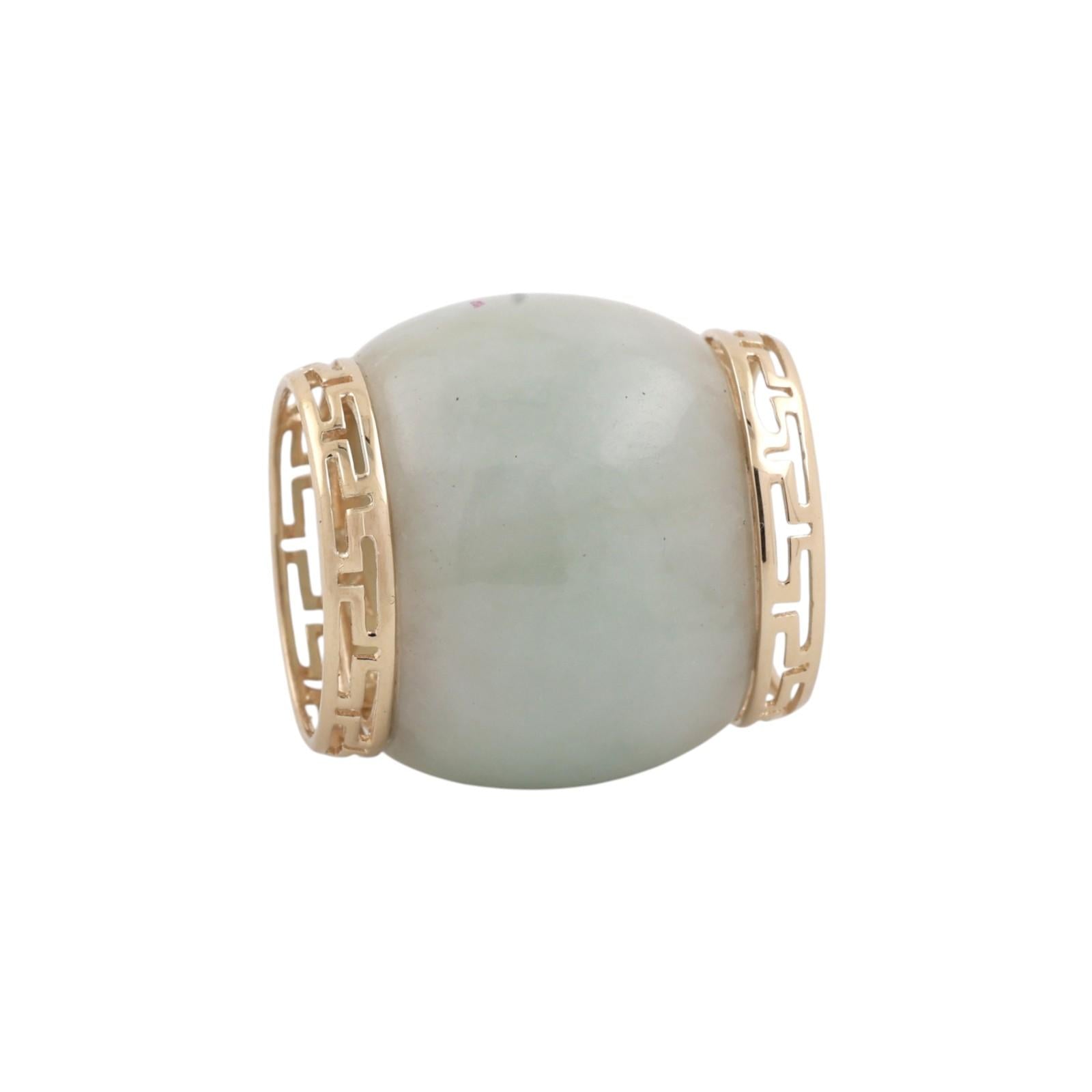 14K Yellow Gold Green Jadeite Jade Dome Cabochon Greek Key Slider Pendant