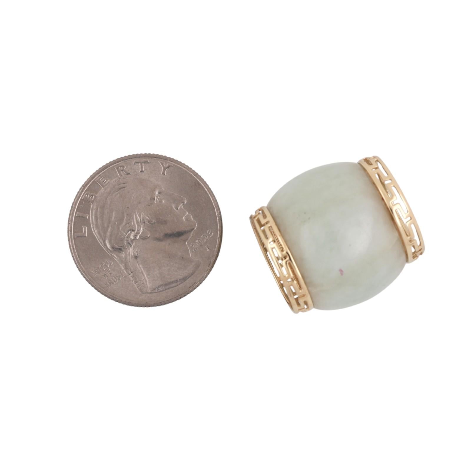 14K Yellow Gold Green Jadeite Jade Dome Cabochon Greek Key Slider Pendant
