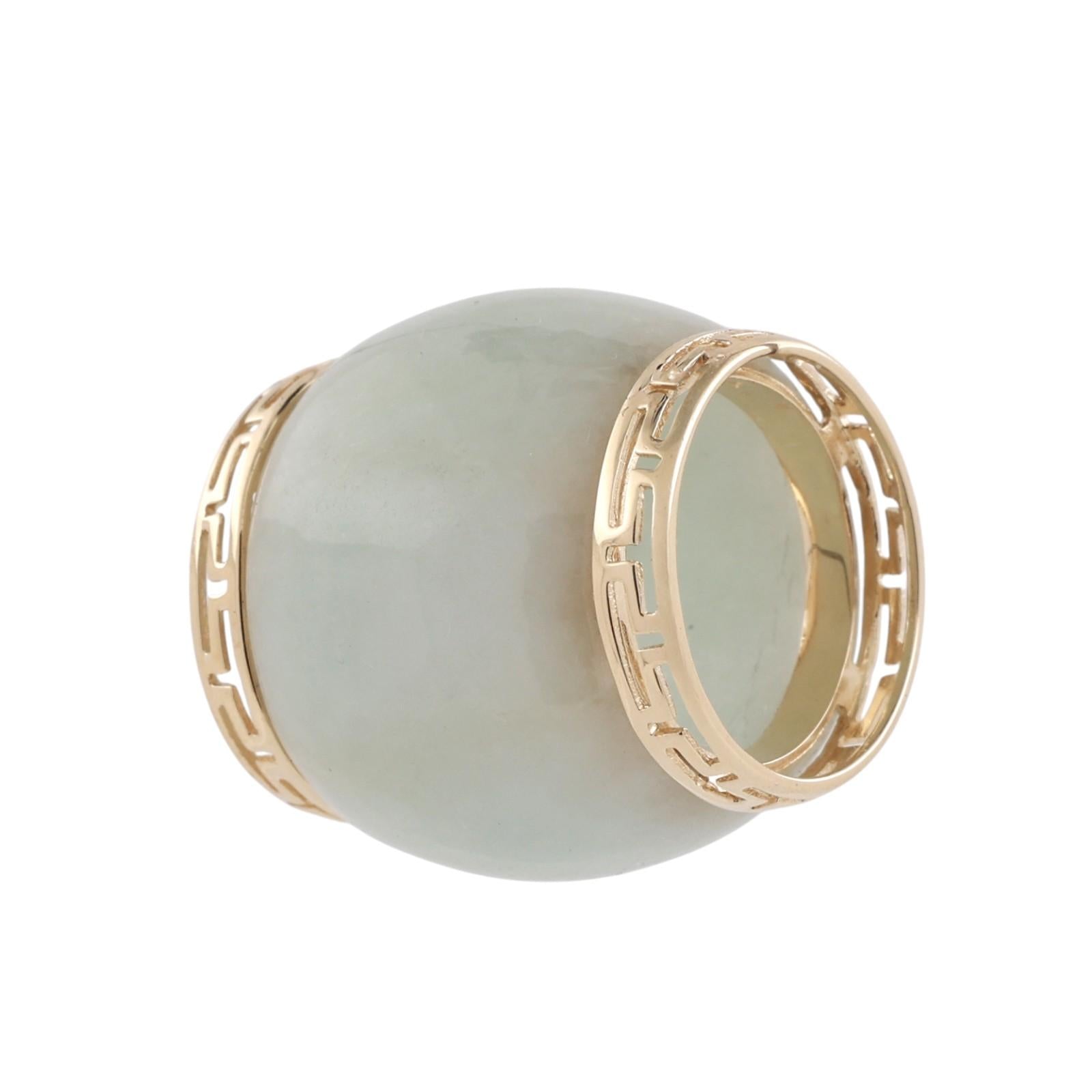 14K Yellow Gold Green Jadeite Jade Dome Cabochon Greek Key Slider Pendant