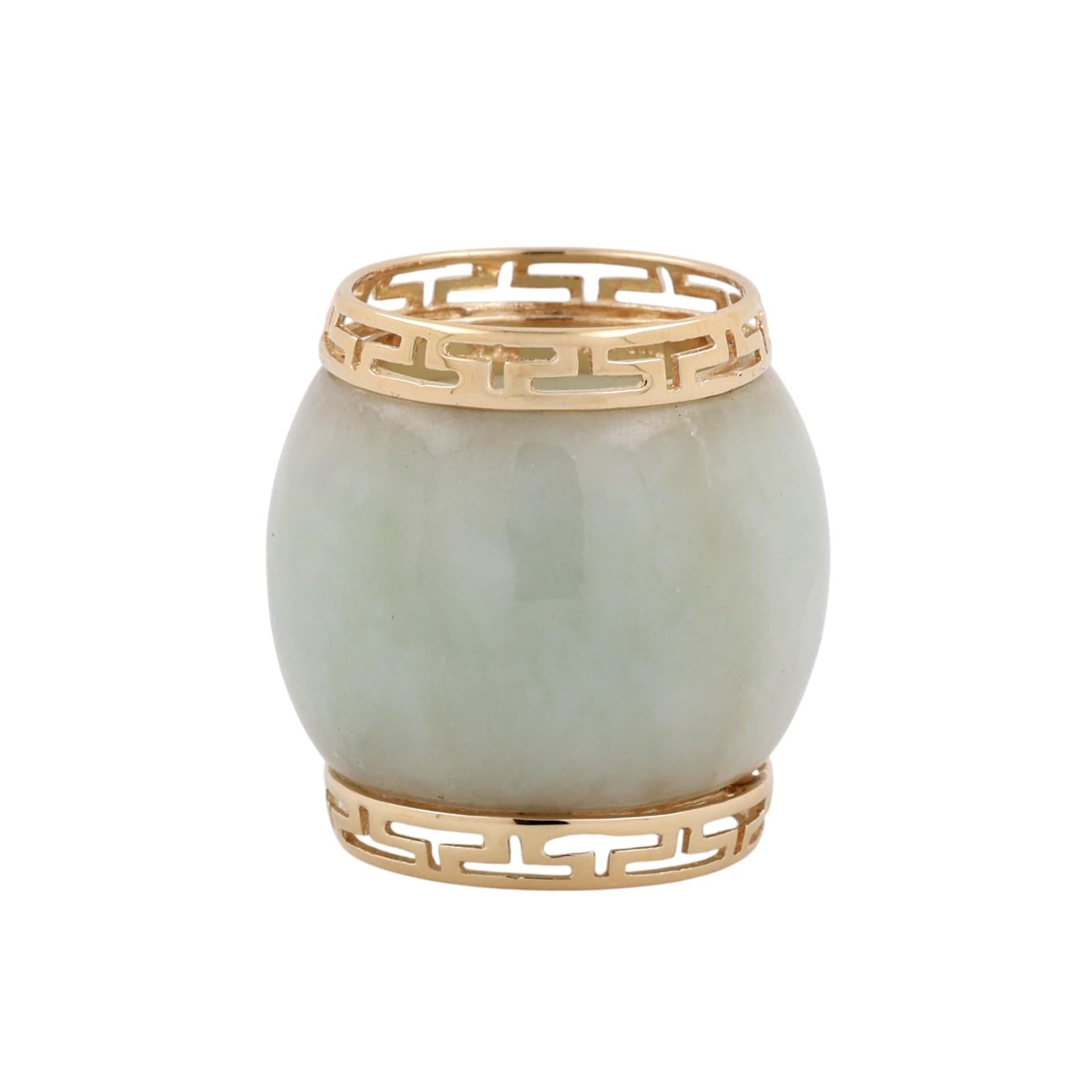 14K Yellow Gold Green Jadeite Jade Dome Cabochon Greek Key Slider Pendant