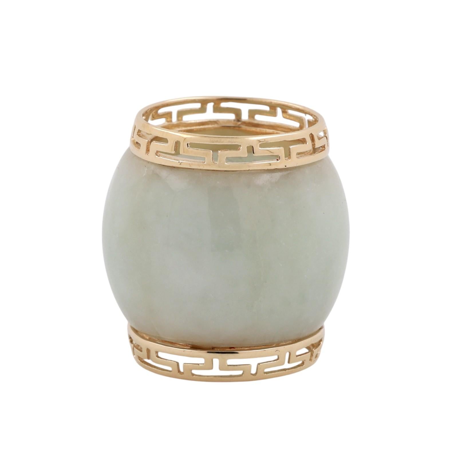 14K Yellow Gold Green Jadeite Jade Dome Cabochon Greek Key Slider Pendant