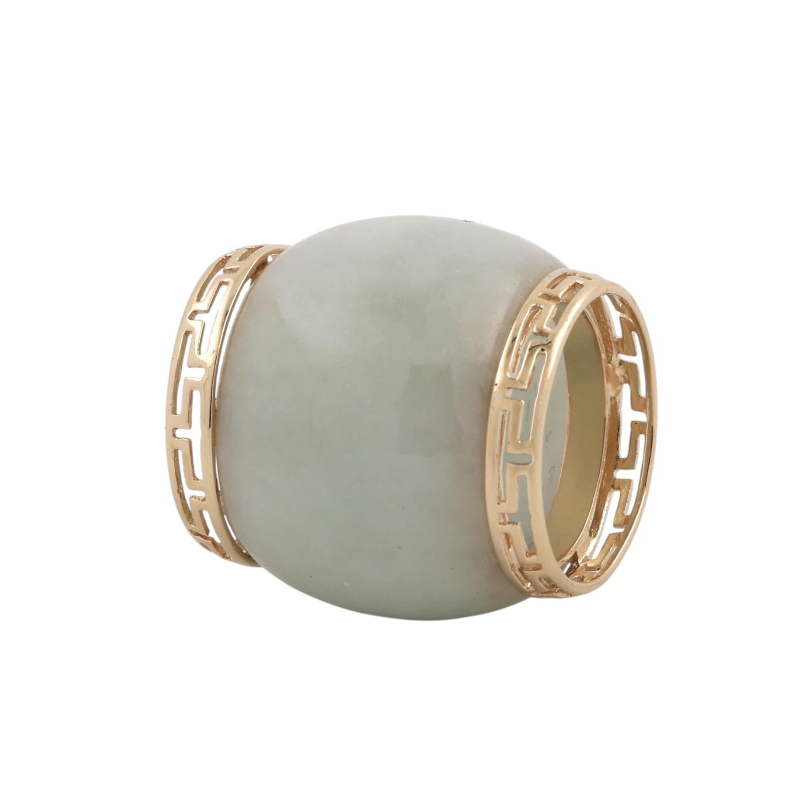 14K Yellow Gold Green Jadeite Jade Dome Cabochon Greek Key Slider Pendant