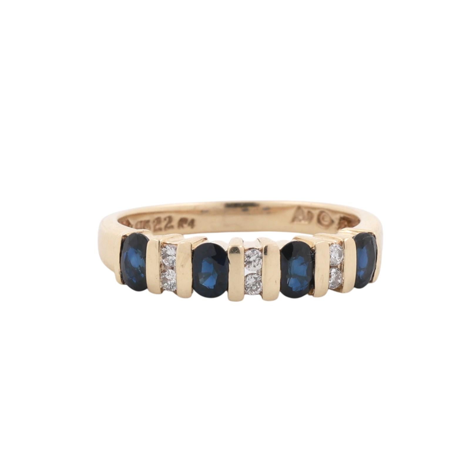 10K Yellow Gold Blue Sapphire Diamond Five Stone Ring 0.50ctw Size 7.25