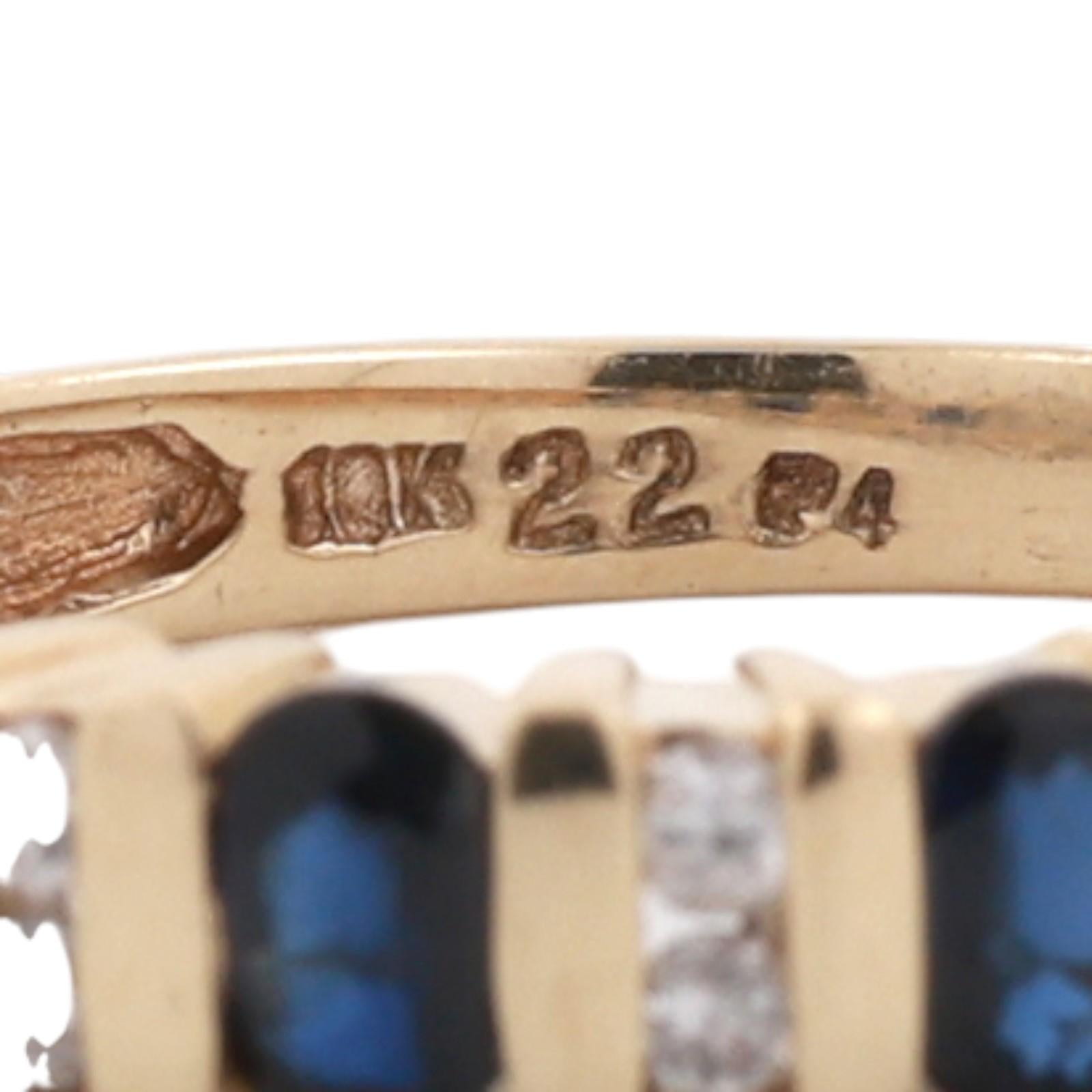 10K Yellow Gold Blue Sapphire Diamond Five Stone Ring 0.50ctw Size 7.25