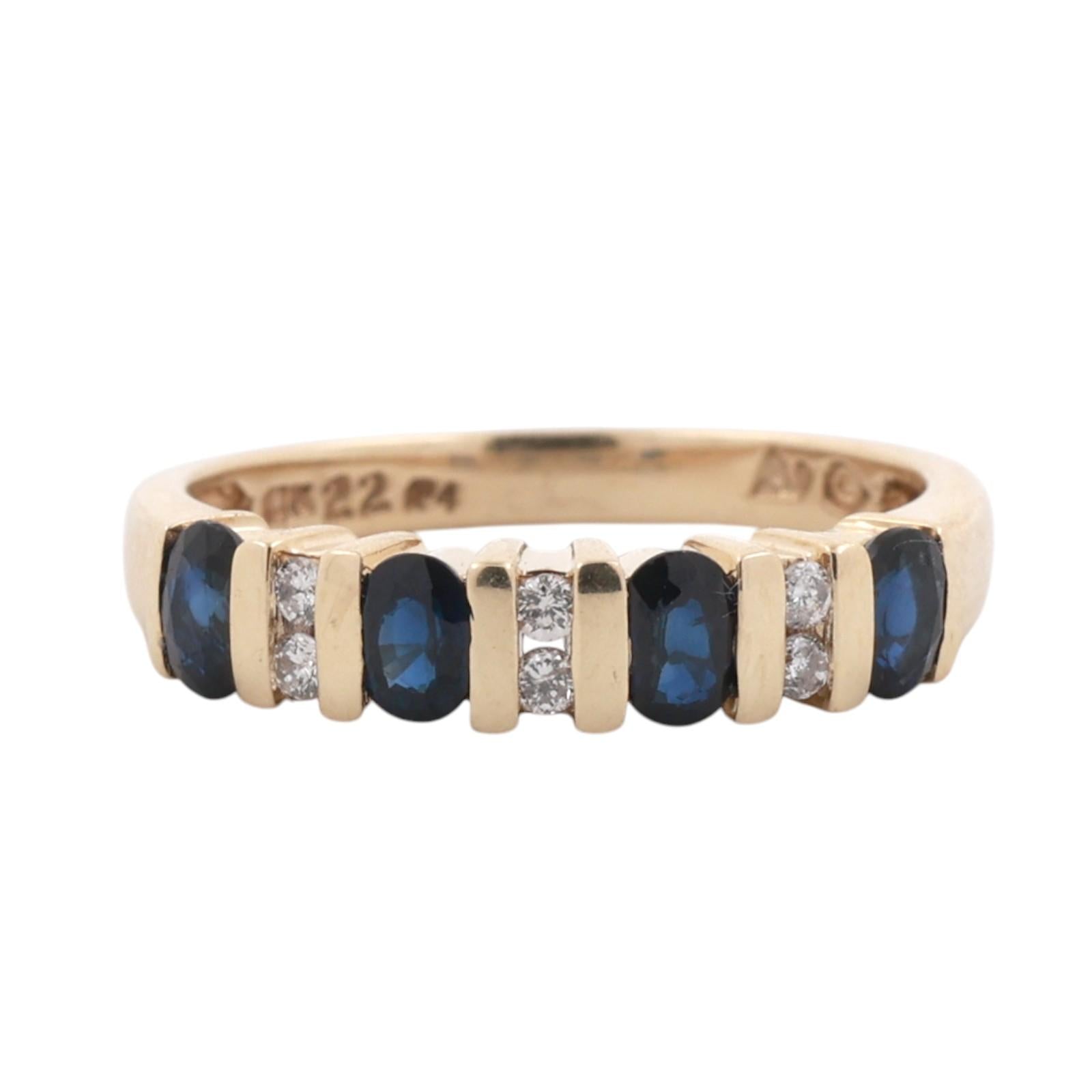10K Yellow Gold Blue Sapphire Diamond Five Stone Ring 0.50ctw Size 7.25