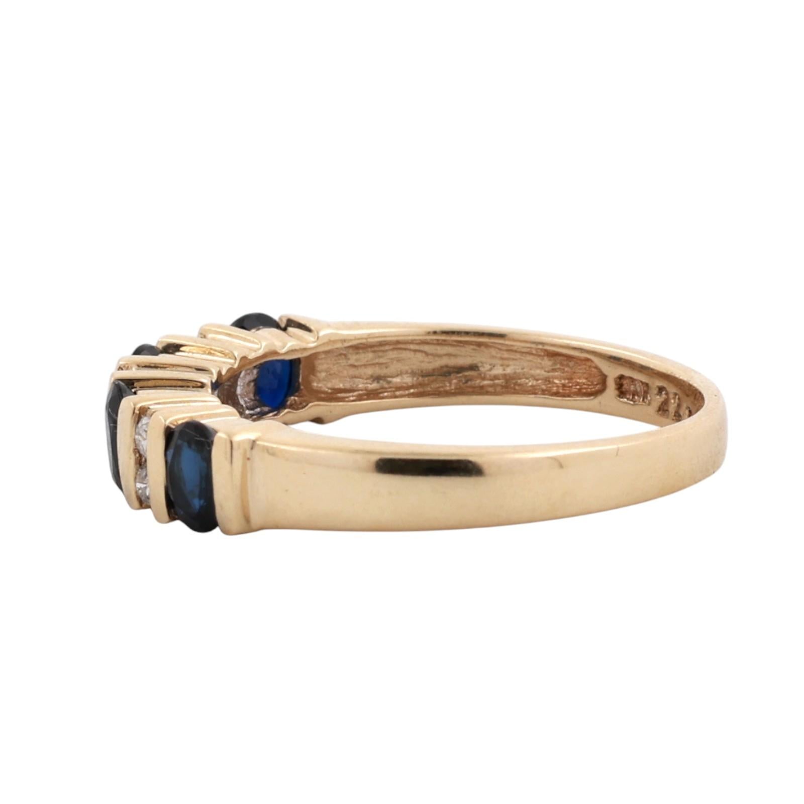 10K Yellow Gold Blue Sapphire Diamond Five Stone Ring 0.50ctw Size 7.25
