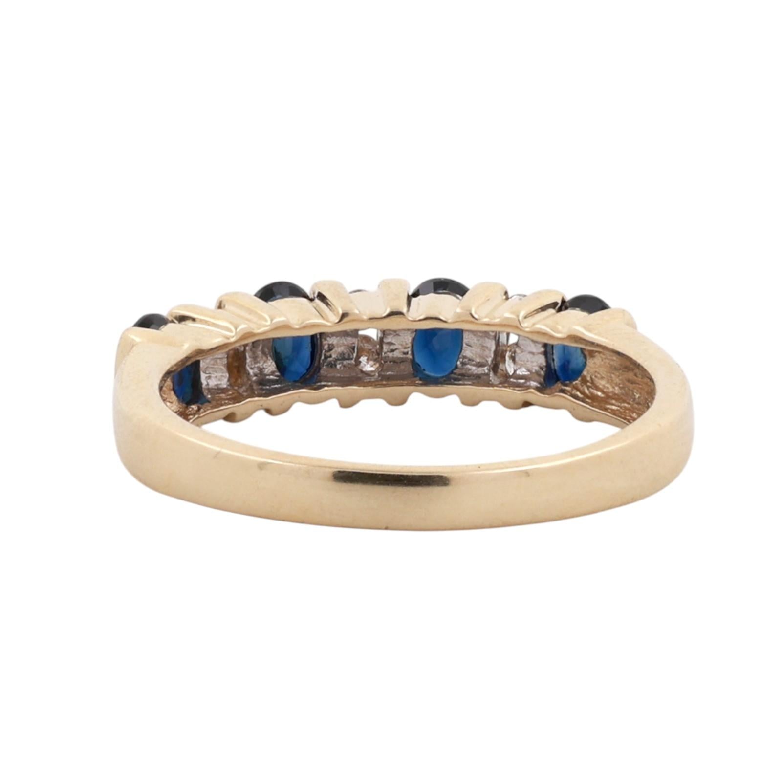 10K Yellow Gold Blue Sapphire Diamond Five Stone Ring 0.50ctw Size 7.25