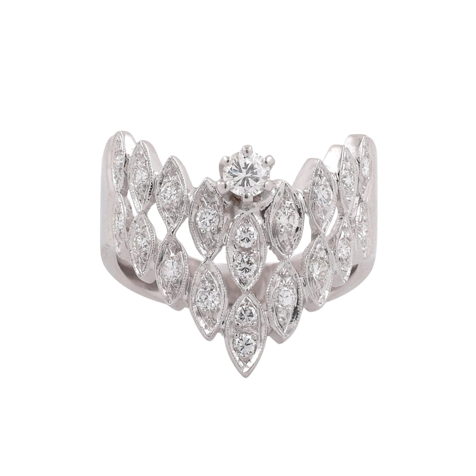 Vintage White Gold Diamond Cocktail Ring Multi Row Marquise Cluster 1.00CTW 10.5