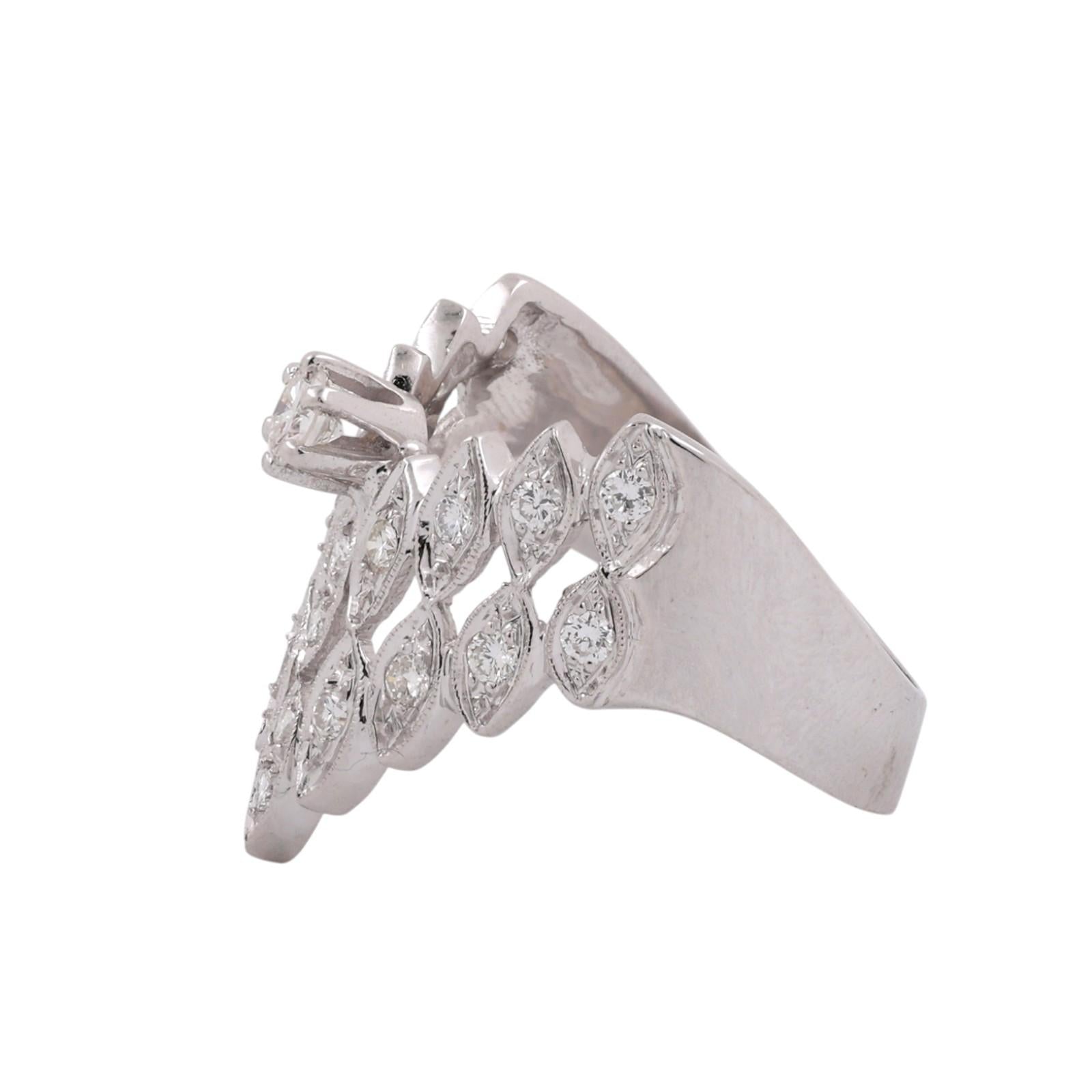Vintage White Gold Diamond Cocktail Ring Multi Row Marquise Cluster 1.00CTW 10.5