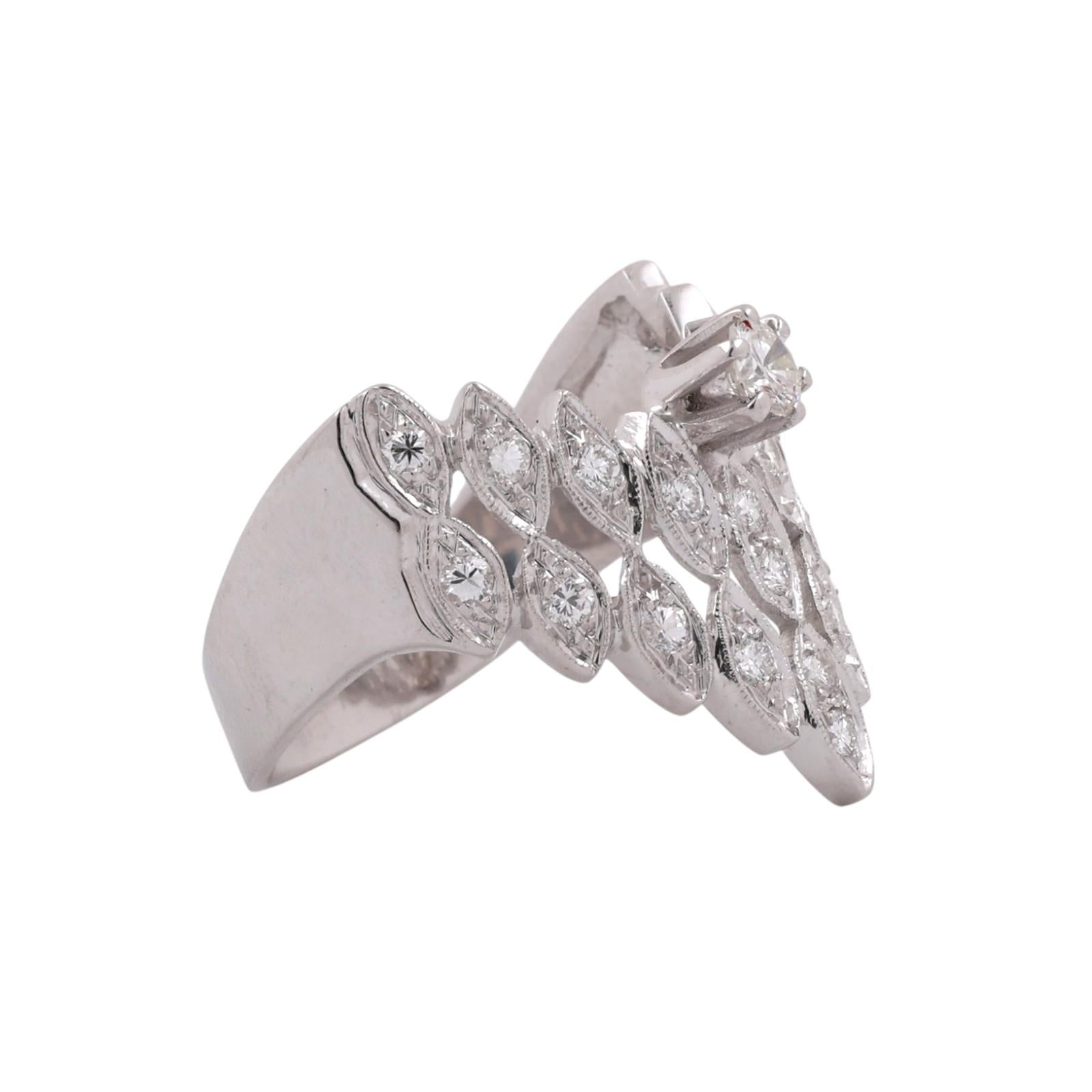 Vintage White Gold Diamond Cocktail Ring Multi Row Marquise Cluster 1.00CTW 10.5