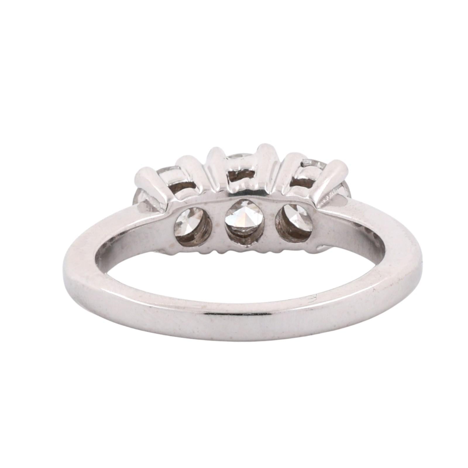 14K White Gold Round Brilliant Diamond Three Stone Ring 1.35ctw Size 6.25