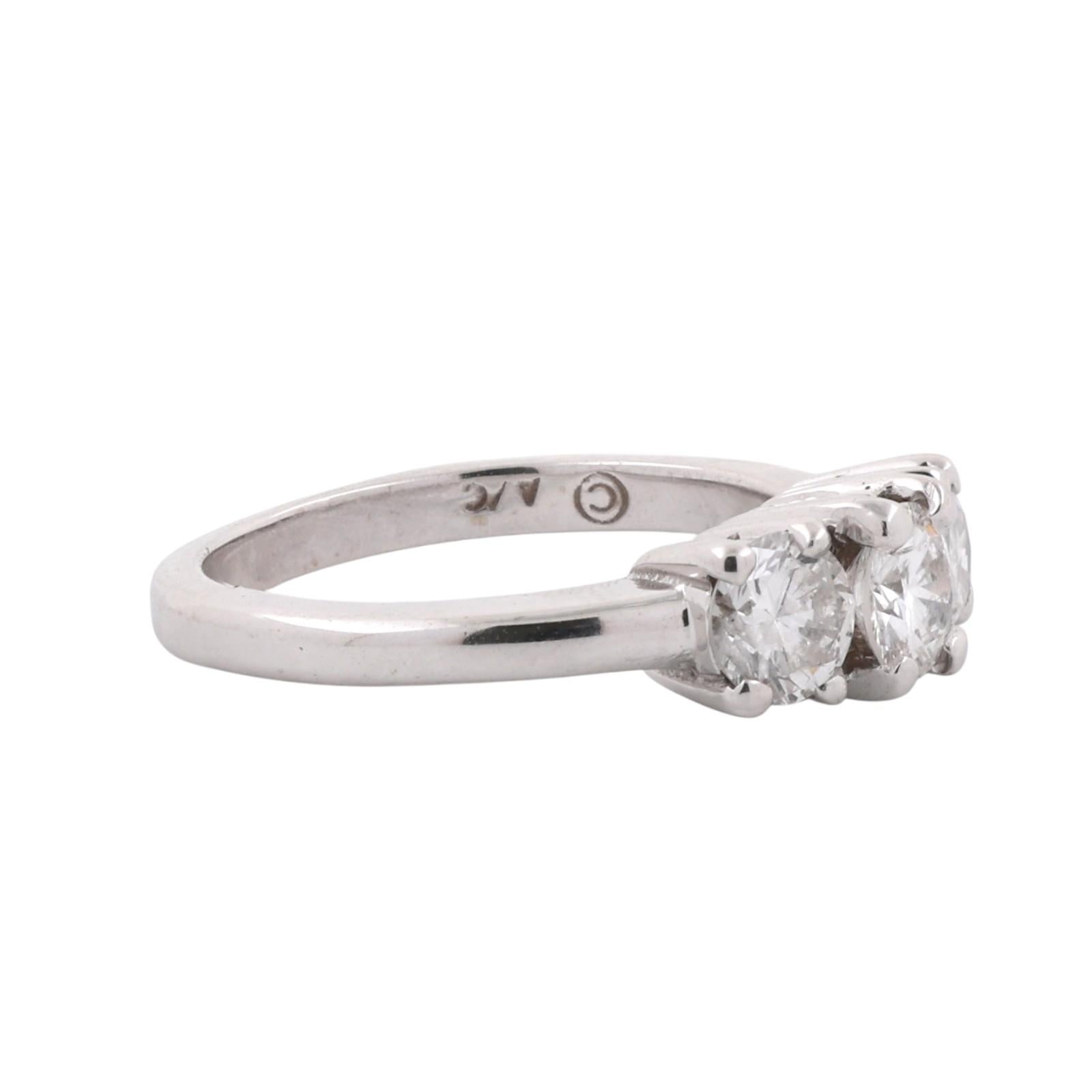 14K White Gold Round Brilliant Diamond Three Stone Ring 1.35ctw Size 6.25