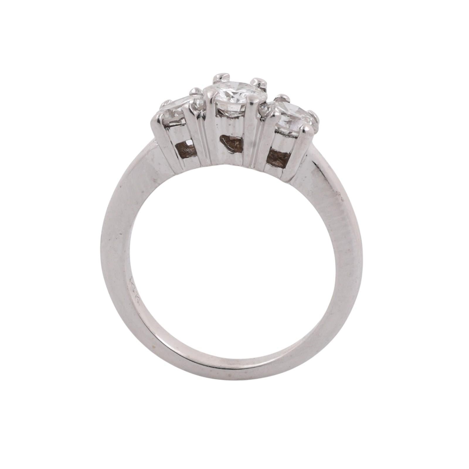 14K White Gold Round Brilliant Diamond Three Stone Ring 1.35ctw Size 6.25