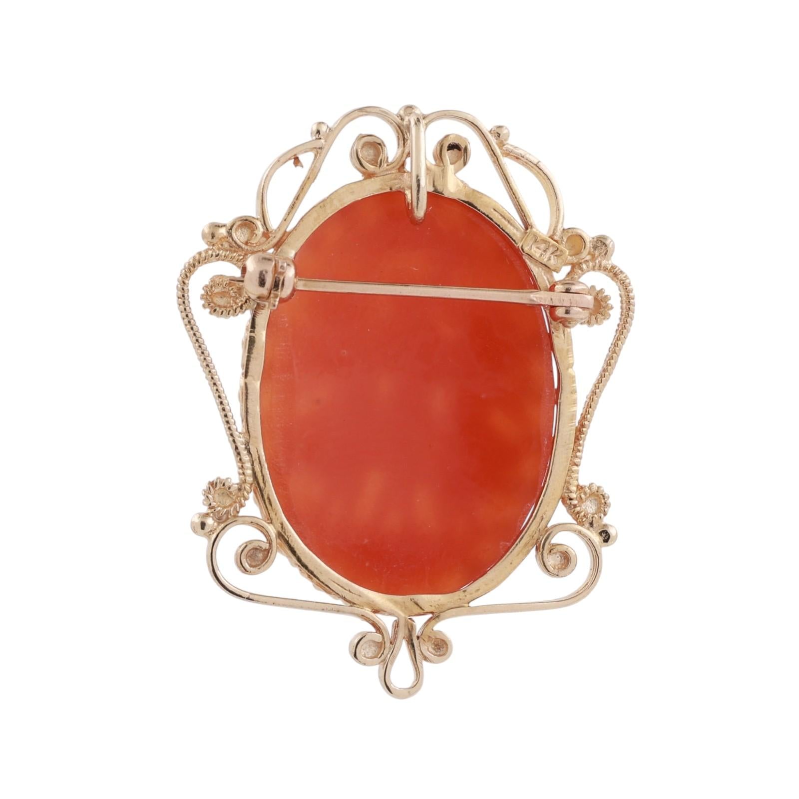 Vintage Filigree Yellow Gold Three Graces Cameo Oval Filigree Brooch Pin Pendant