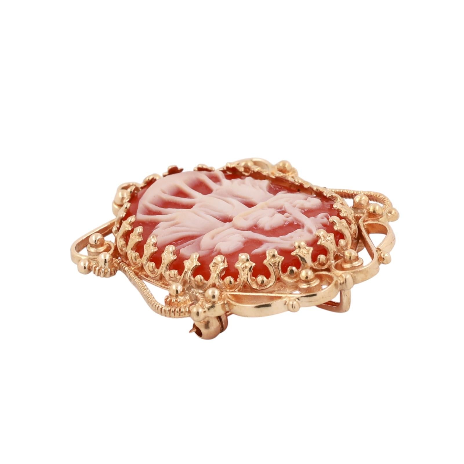 Vintage Filigree Yellow Gold Three Graces Cameo Oval Filigree Brooch Pin Pendant