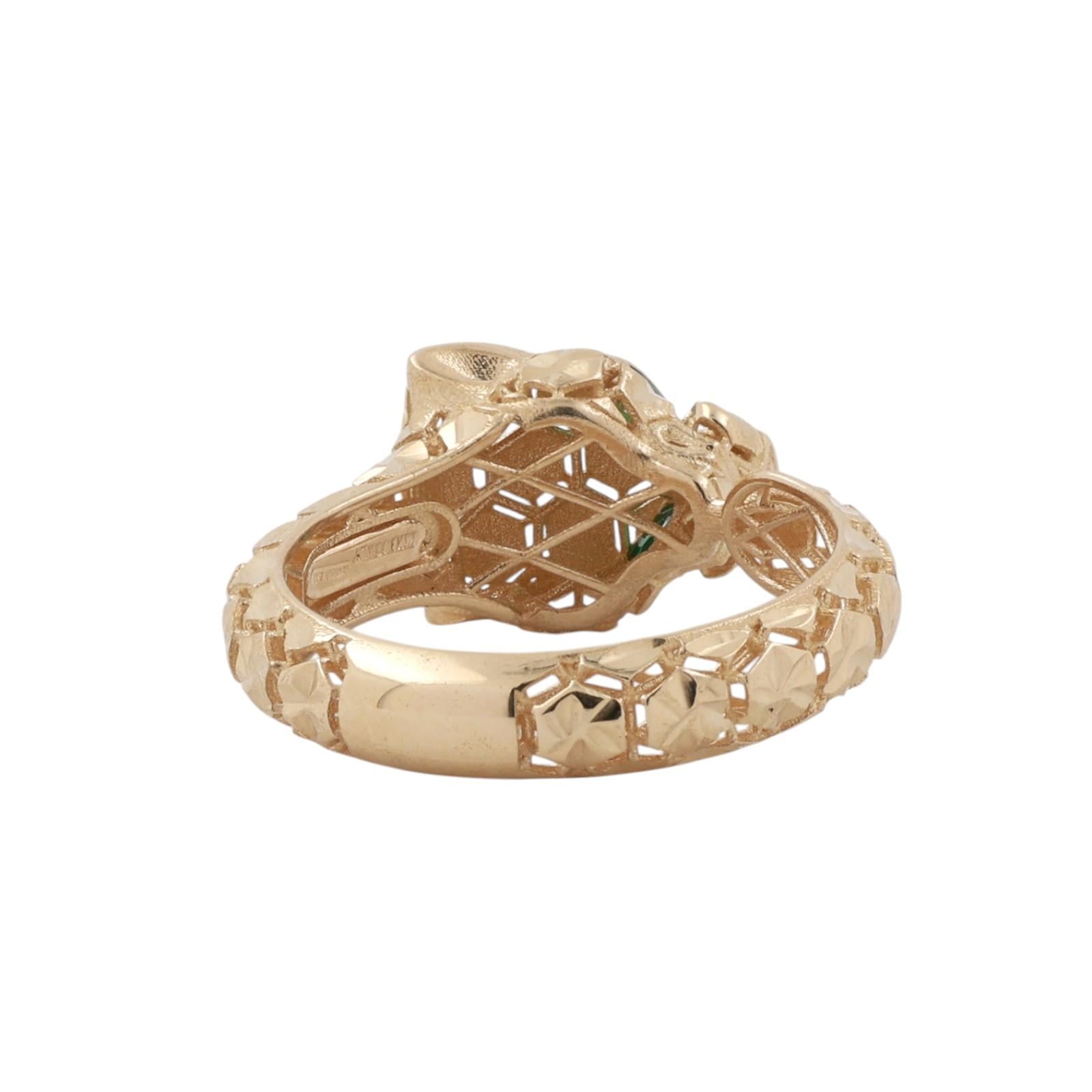 Vintage 14K Italy Yellow Gold Panther Ring Green Eyes Unisex Estate Size 7.25