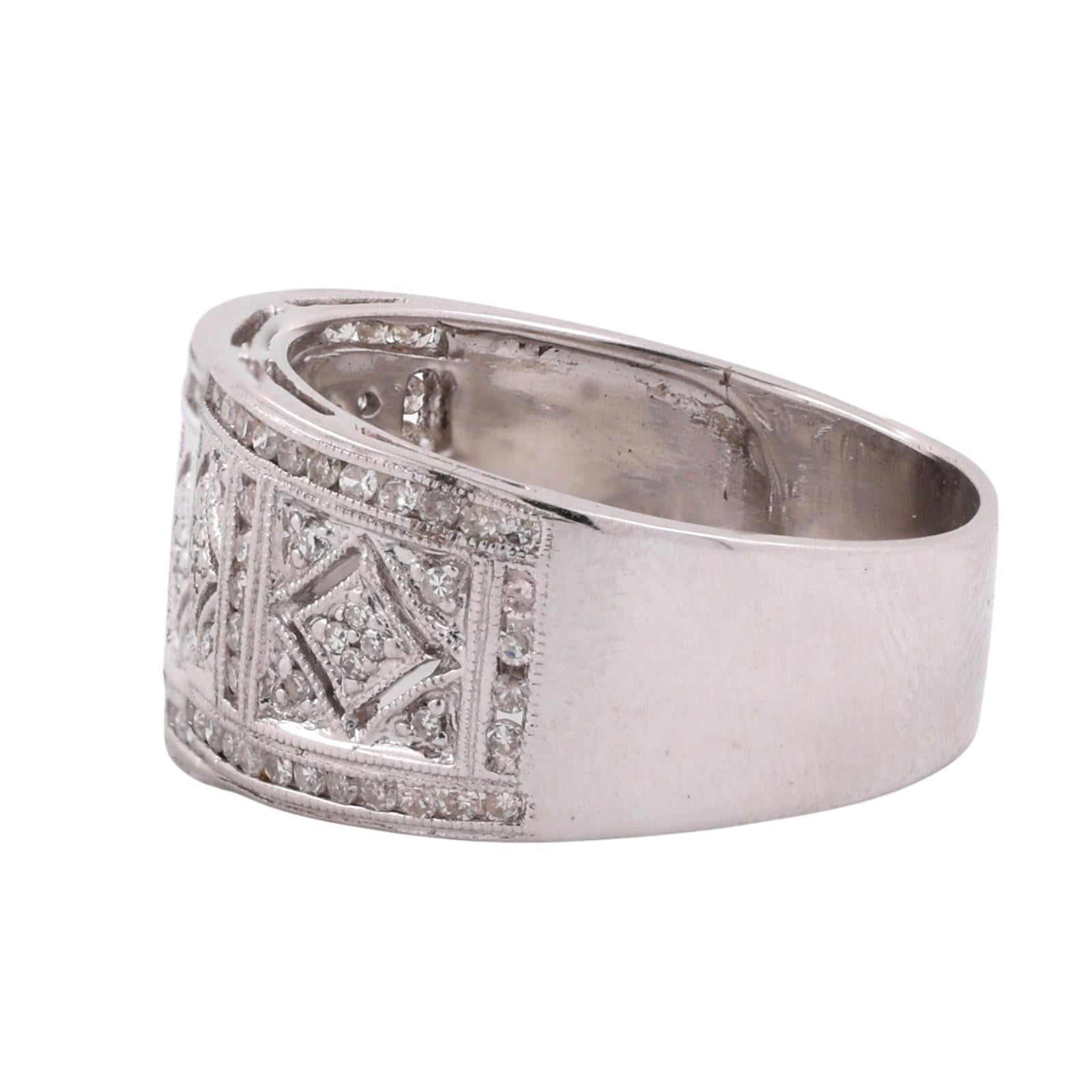 14K White Gold Diamond Filigree Wide Band Ring 0.85 CTW Size 9.5 Ladies Estate
