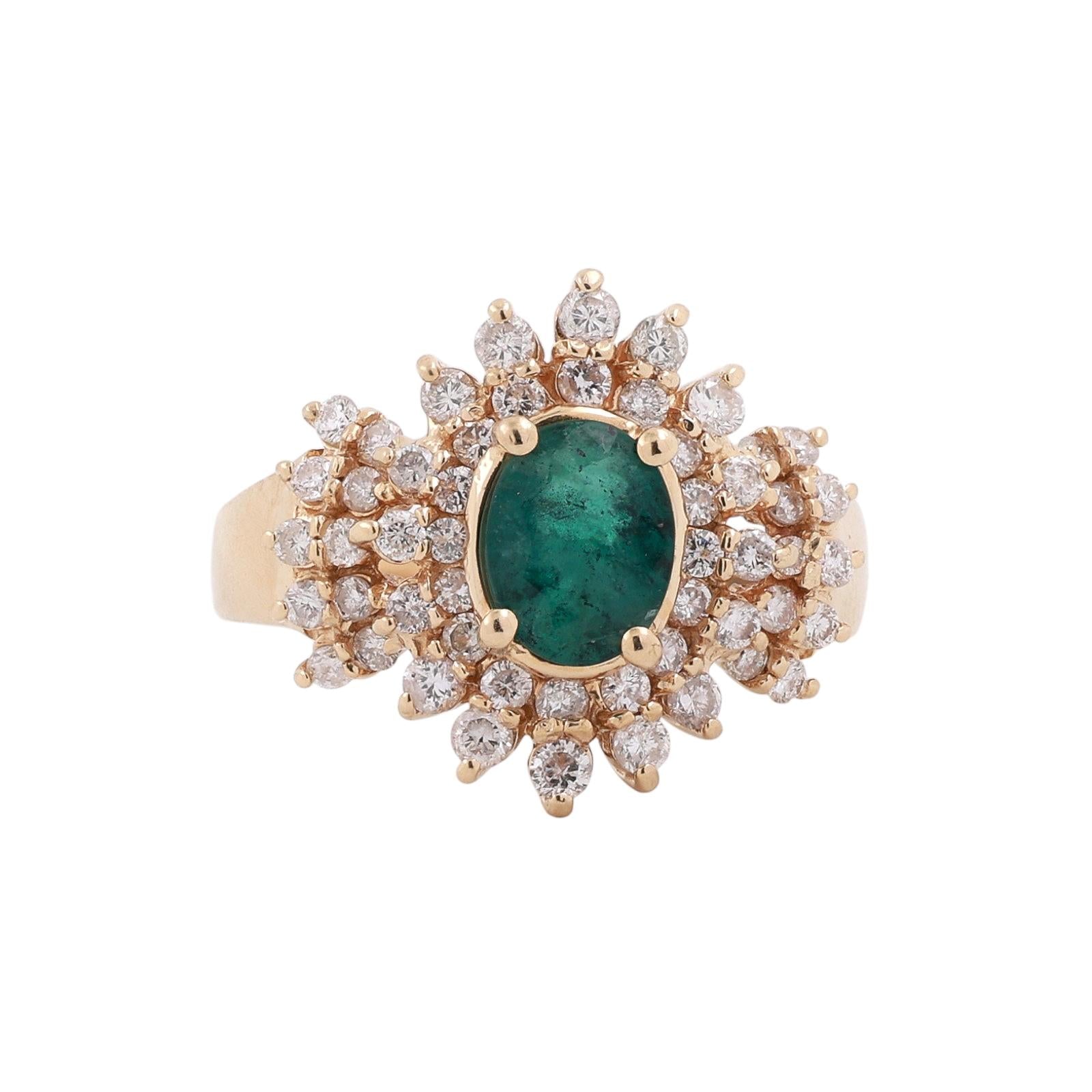 Emerald Diamond Halo Ring 14K Yellow Gold 0.85CT Emerald 1.00CTW Effy Size 9