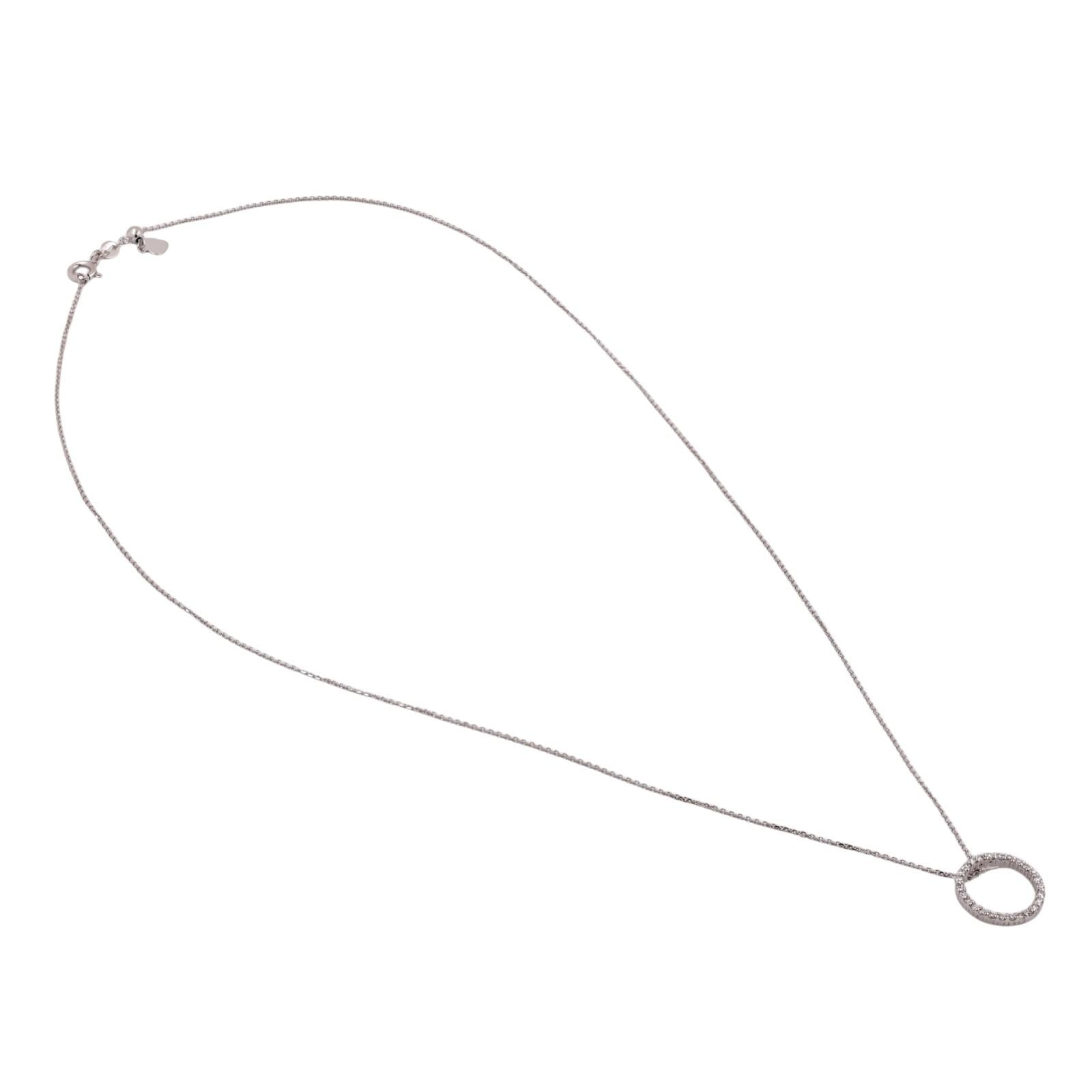 14K White Gold Diamond Circle Pendant Chain Necklace 0.35CTW 22" Adjustable