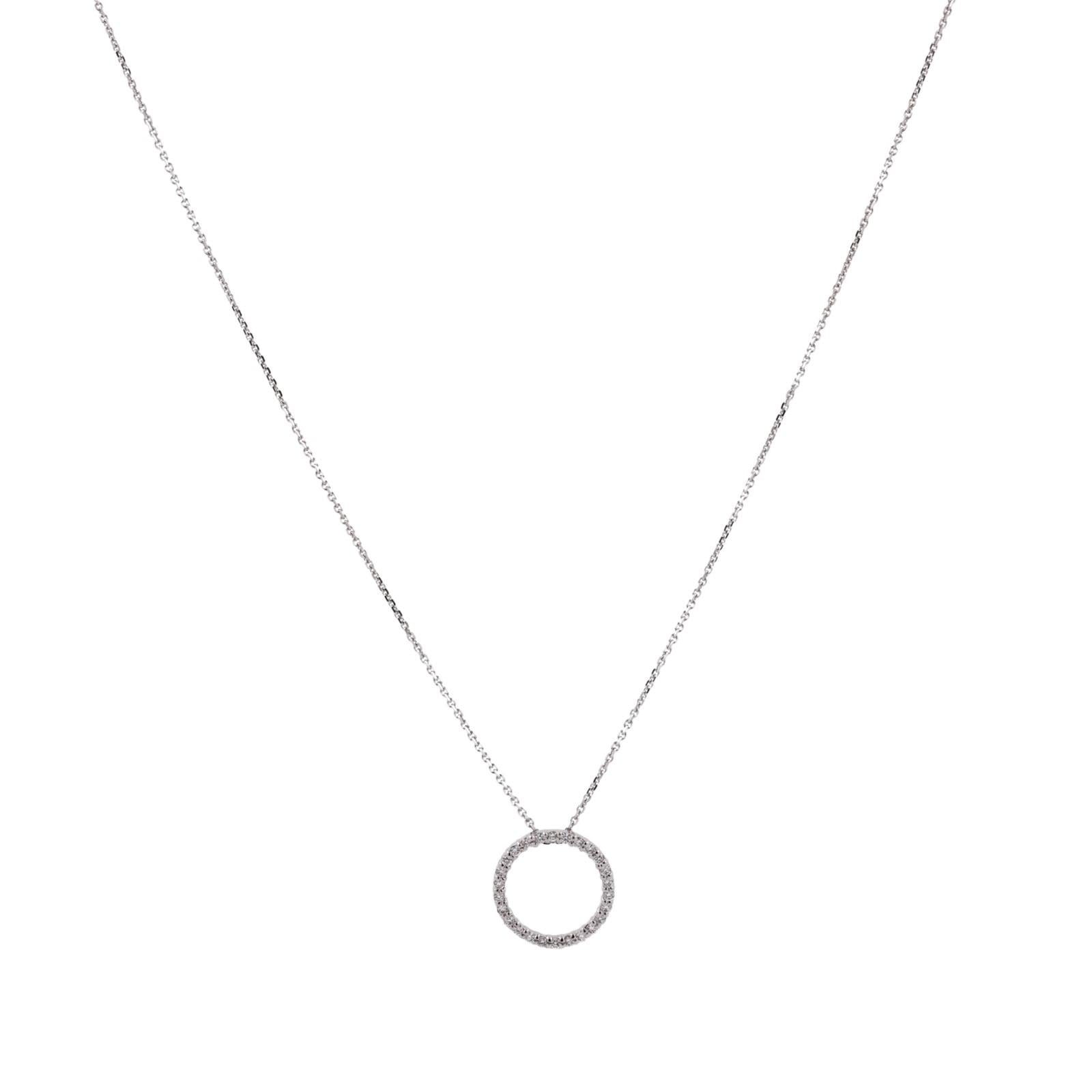 14K White Gold Diamond Circle Pendant Chain Necklace 0.35CTW 22" Adjustable