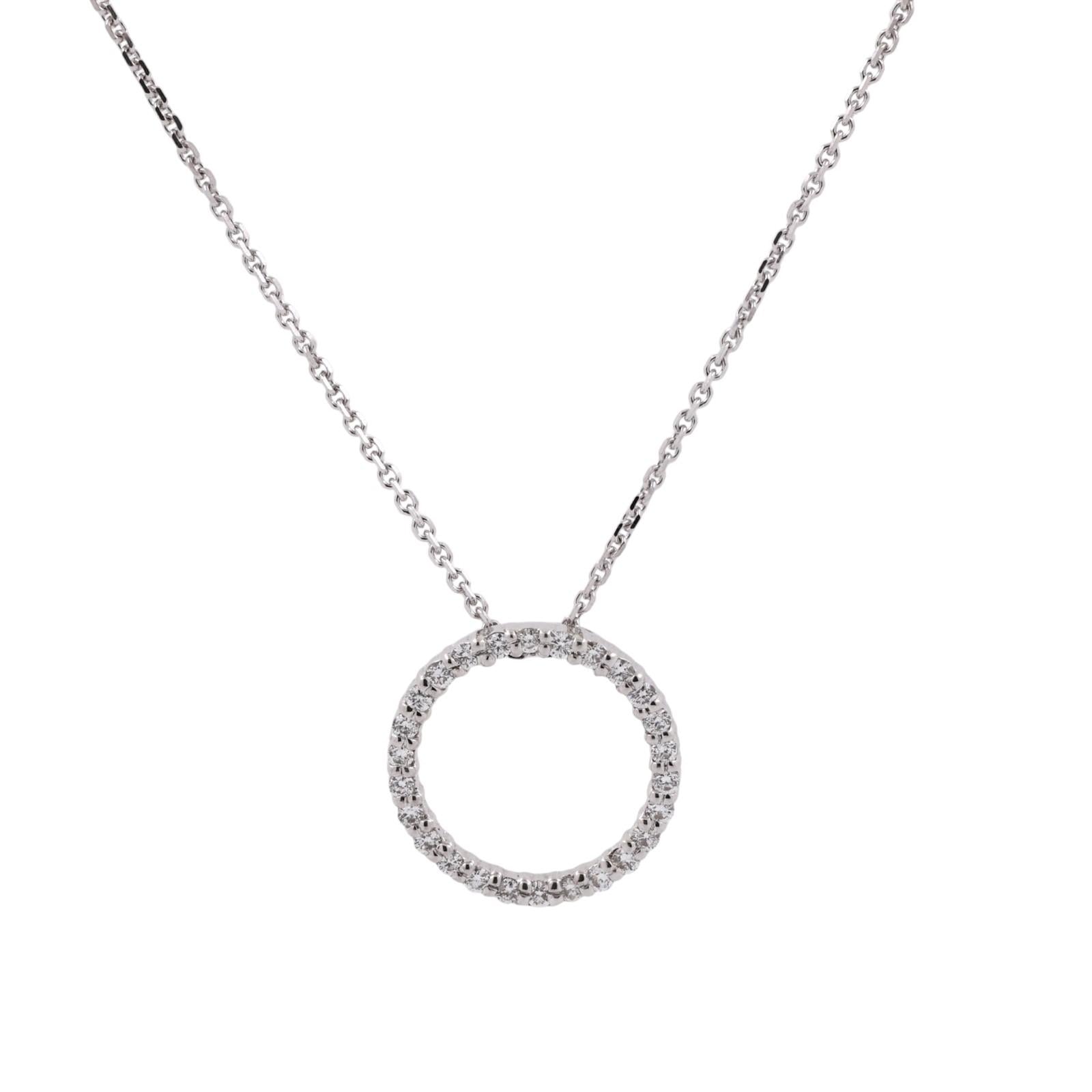 14K White Gold Diamond Circle Pendant Chain Necklace 0.35CTW 22" Adjustable
