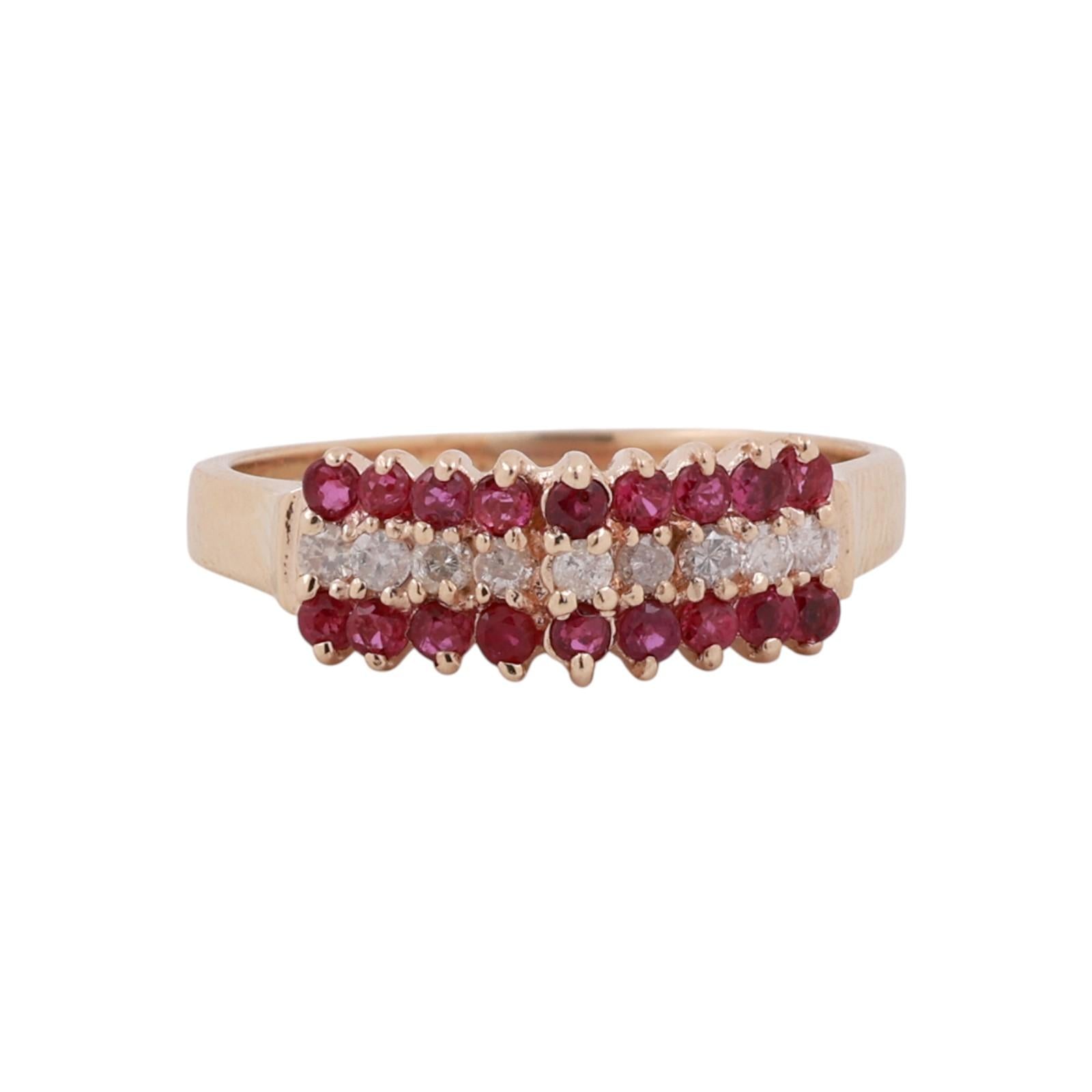 14K Yellow Gold 0.48CTW Ruby Diamond Band Ring Size 7 Estate Vintage