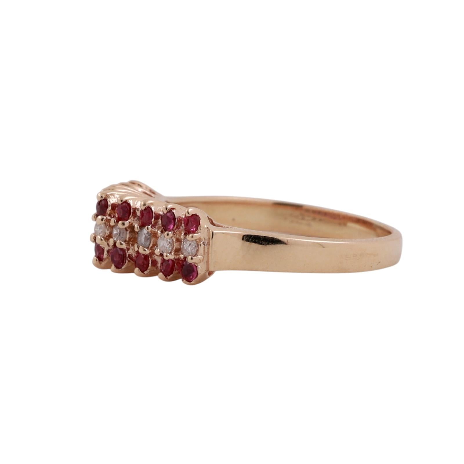 14K Yellow Gold 0.48CTW Ruby Diamond Band Ring Size 7 Estate Vintage