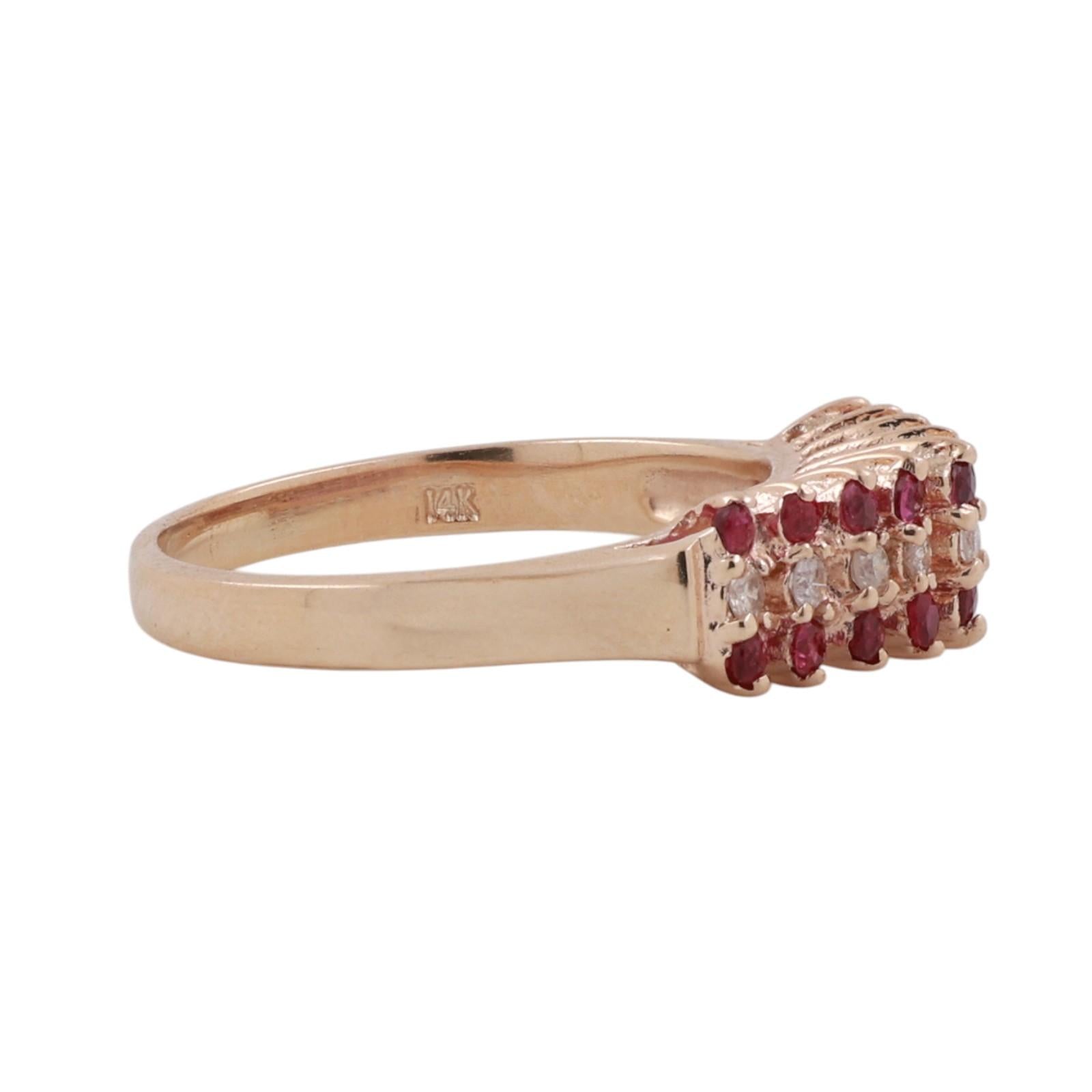 14K Yellow Gold 0.48CTW Ruby Diamond Band Ring Size 7 Estate Vintage