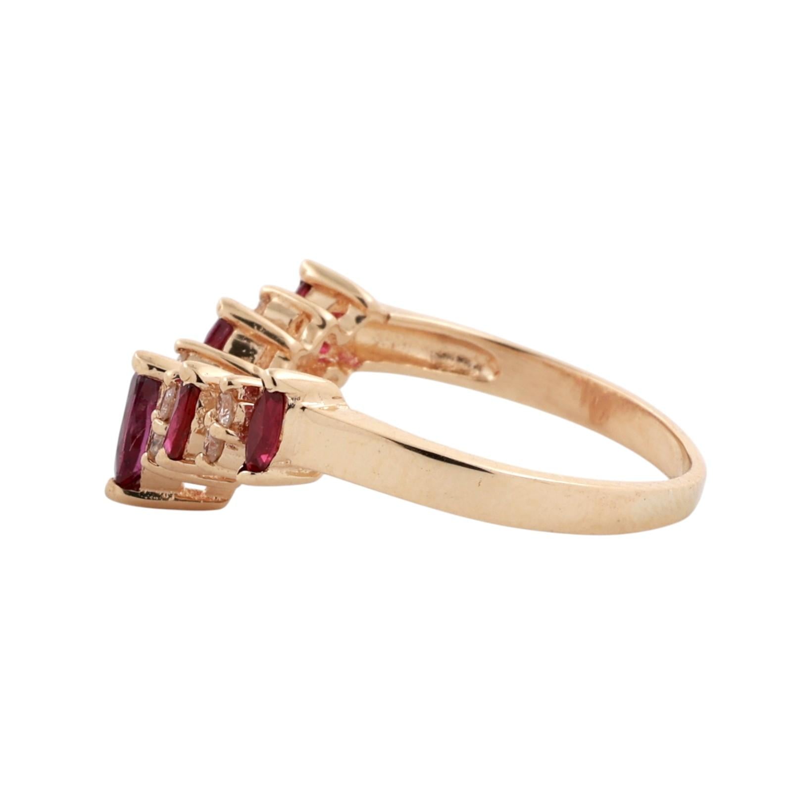 14K Gold Ruby Diamond Ring Marquise Cut Ruby Band 0.69CTW Estate Size 7.5