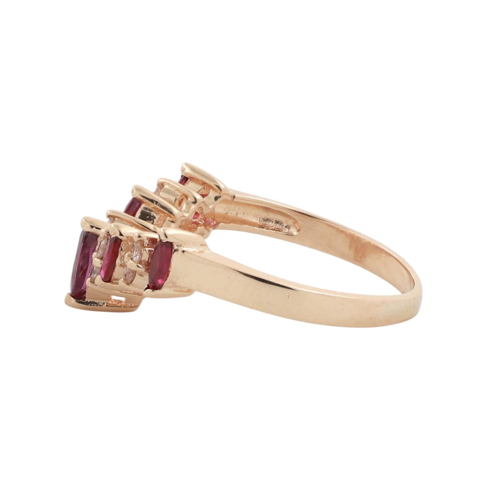 14K Gold Ruby Diamond Ring Marquise Cut Ruby Band 0.69CTW Estate Size 7.5