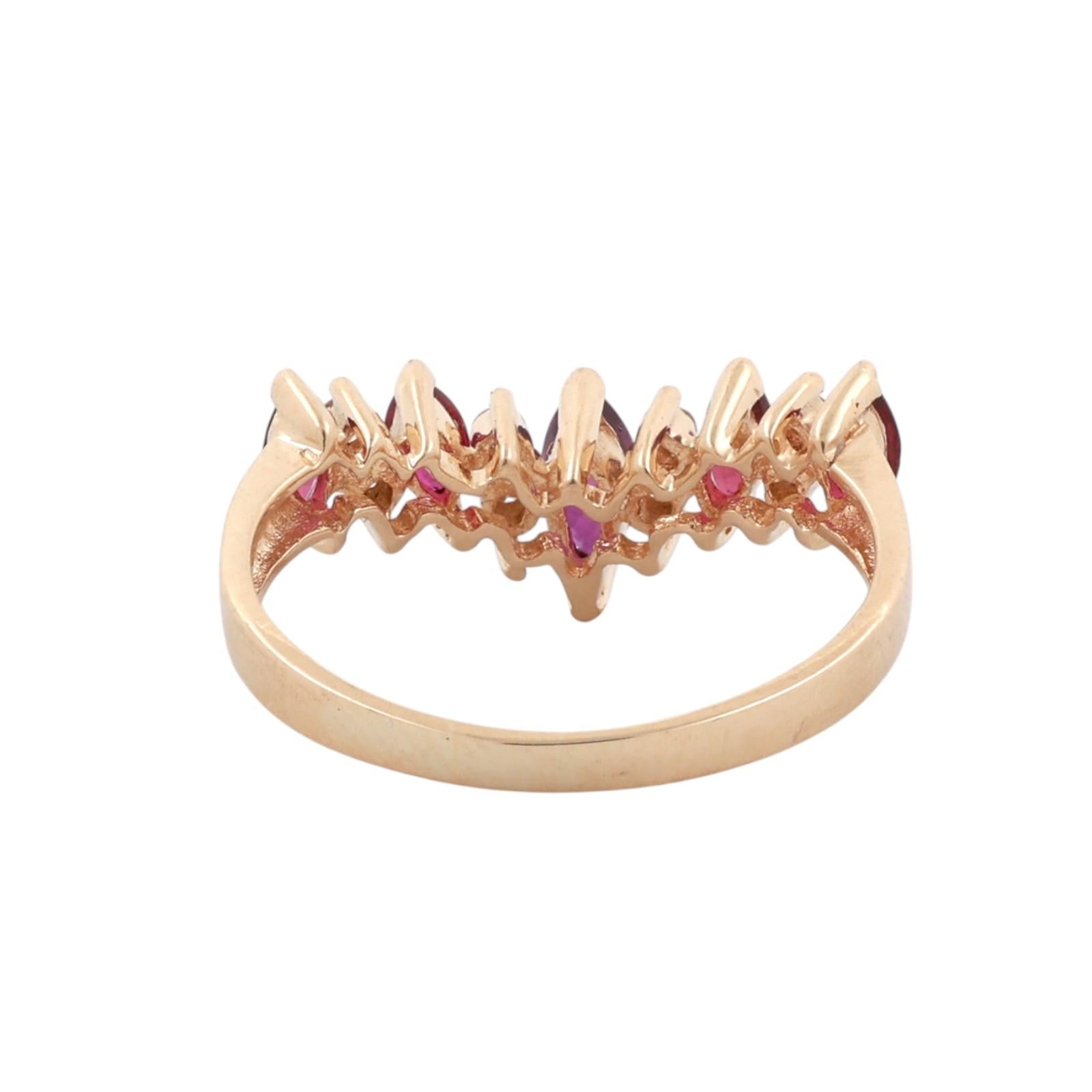 14K Gold Ruby Diamond Ring Marquise Cut Ruby Band 0.69CTW Estate Size 7.5