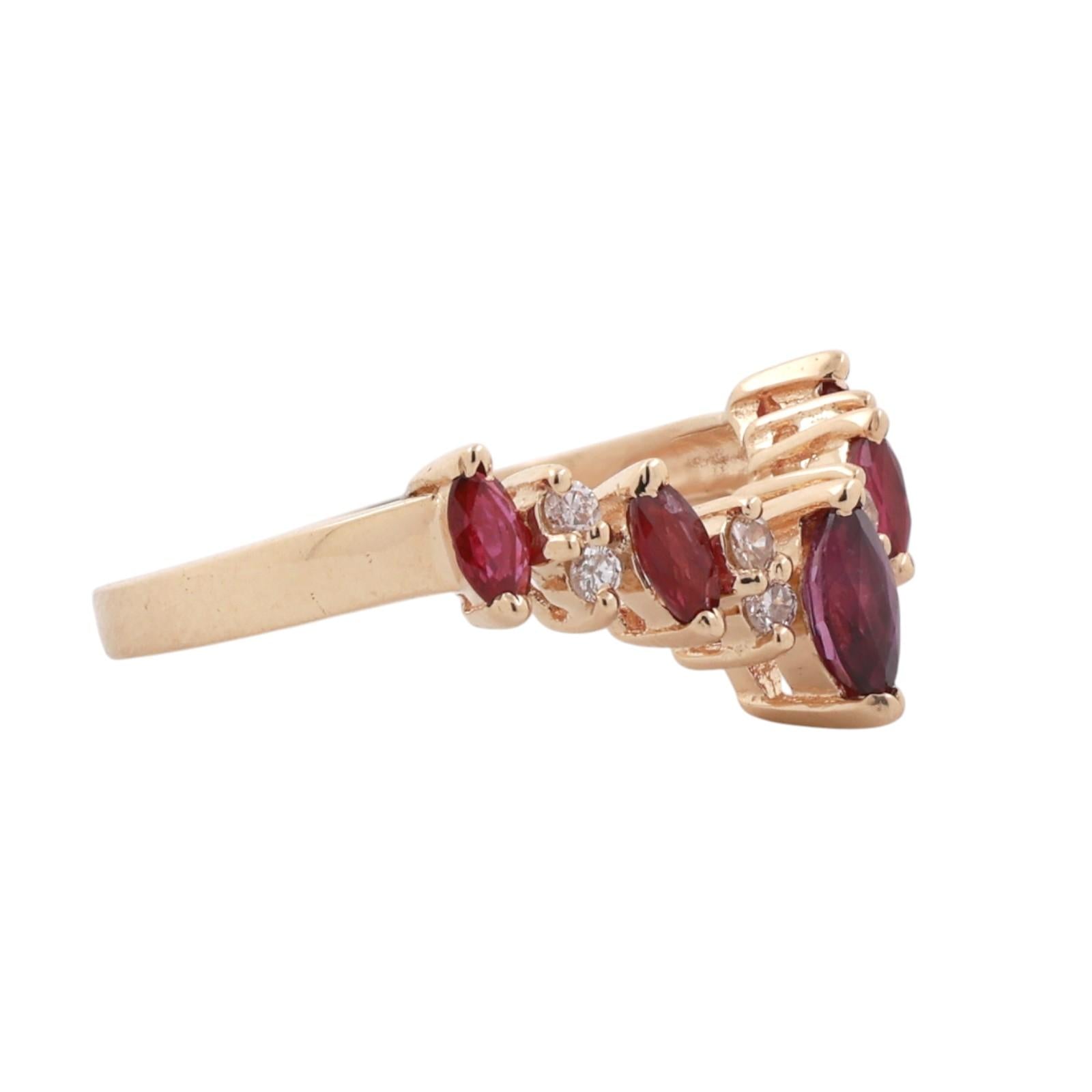 14K Gold Ruby Diamond Ring Marquise Cut Ruby Band 0.69CTW Estate Size 7.5