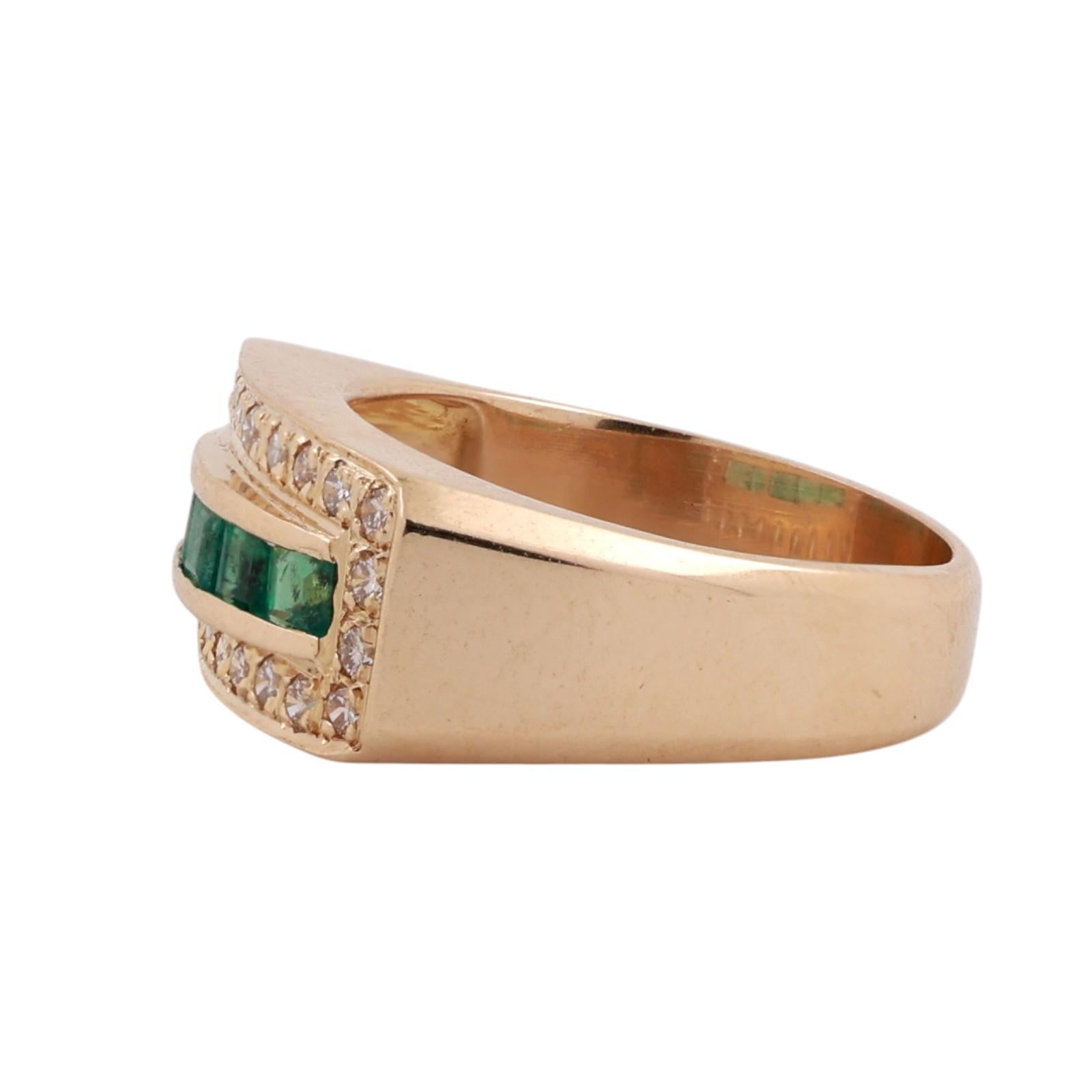 Estate 14K Gold Square Cut Emerald Round Diamond Wide Band Cocktail Ring Size 5