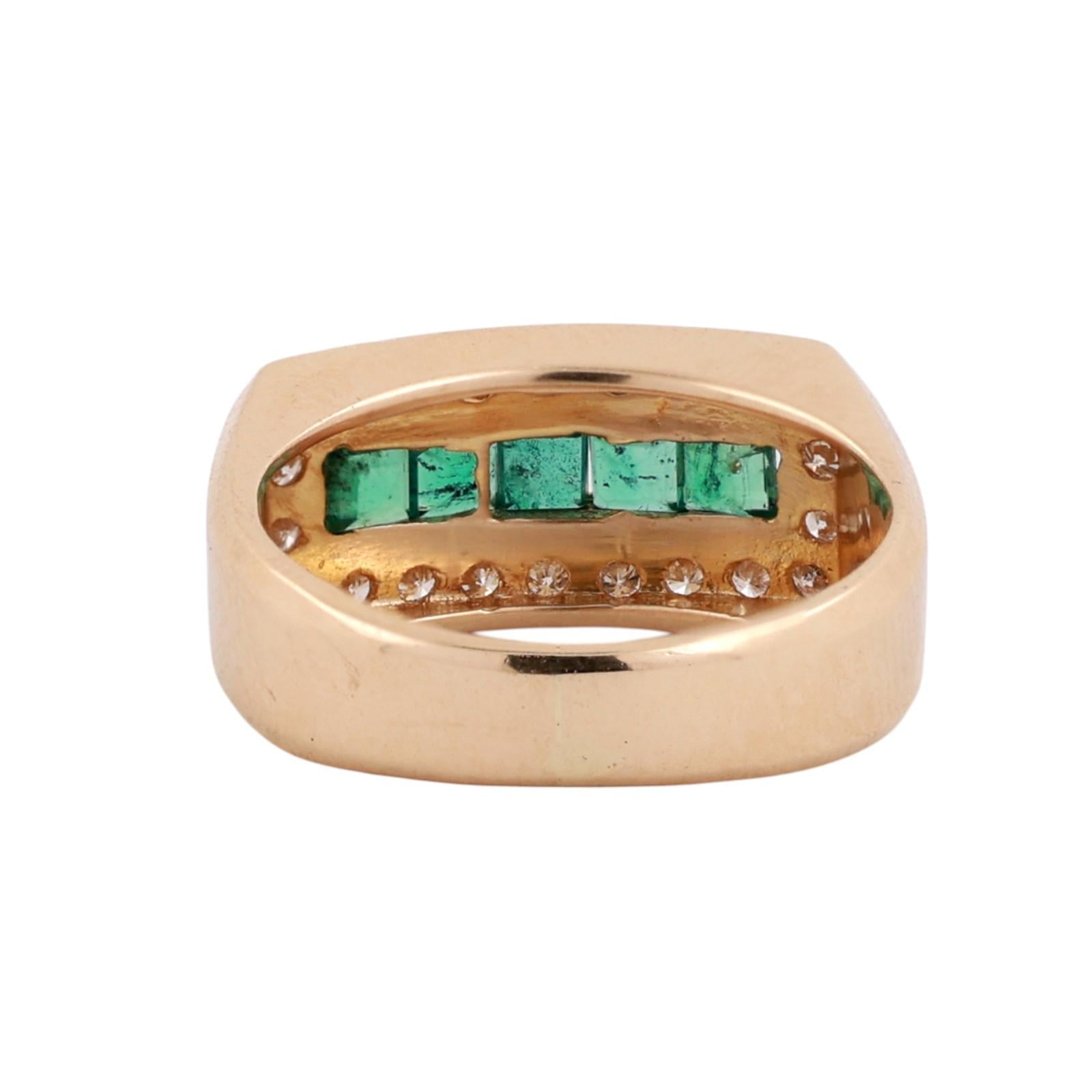 Estate 14K Gold Square Cut Emerald Round Diamond Wide Band Cocktail Ring Size 5