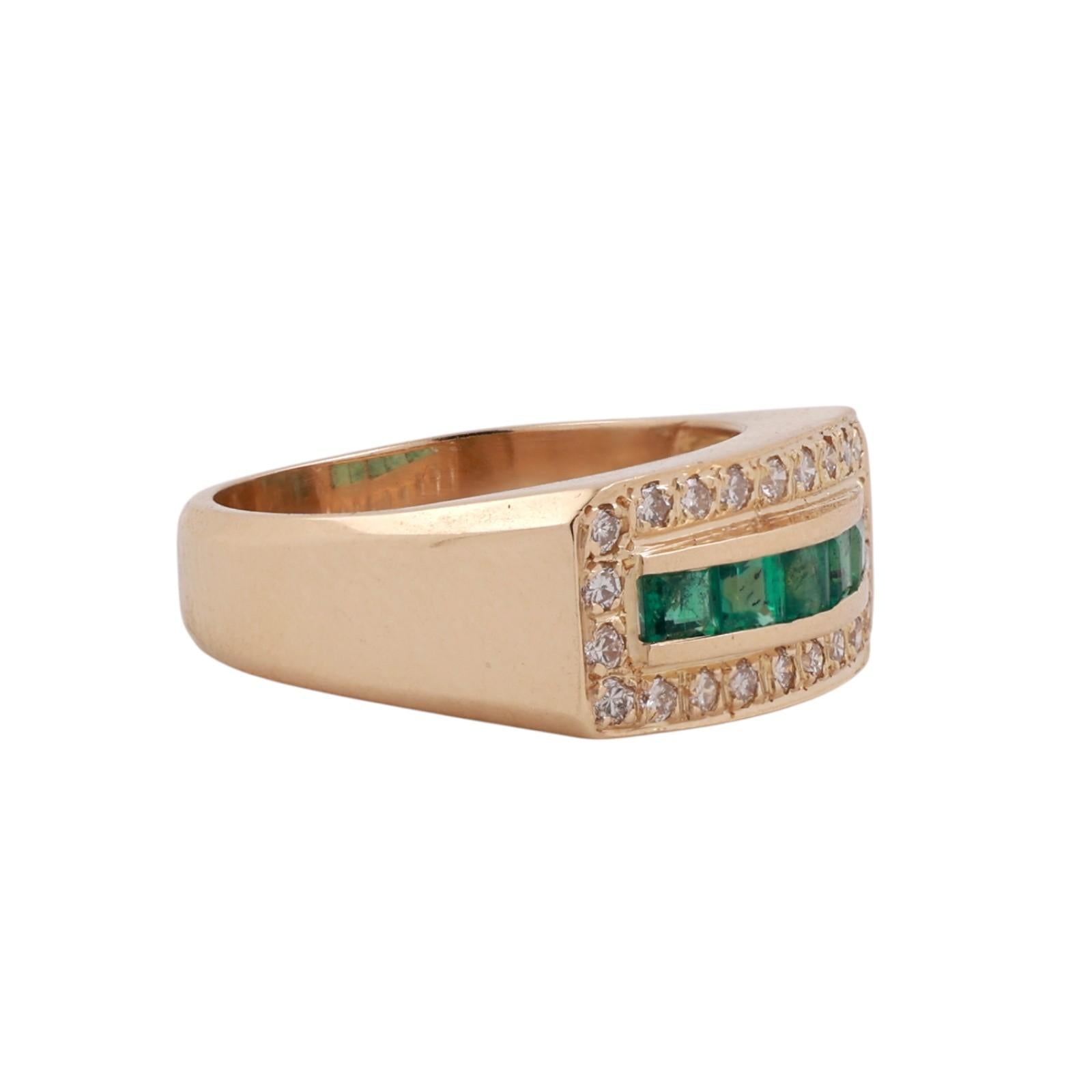 Estate 14K Gold Square Cut Emerald Round Diamond Wide Band Cocktail Ring Size 5