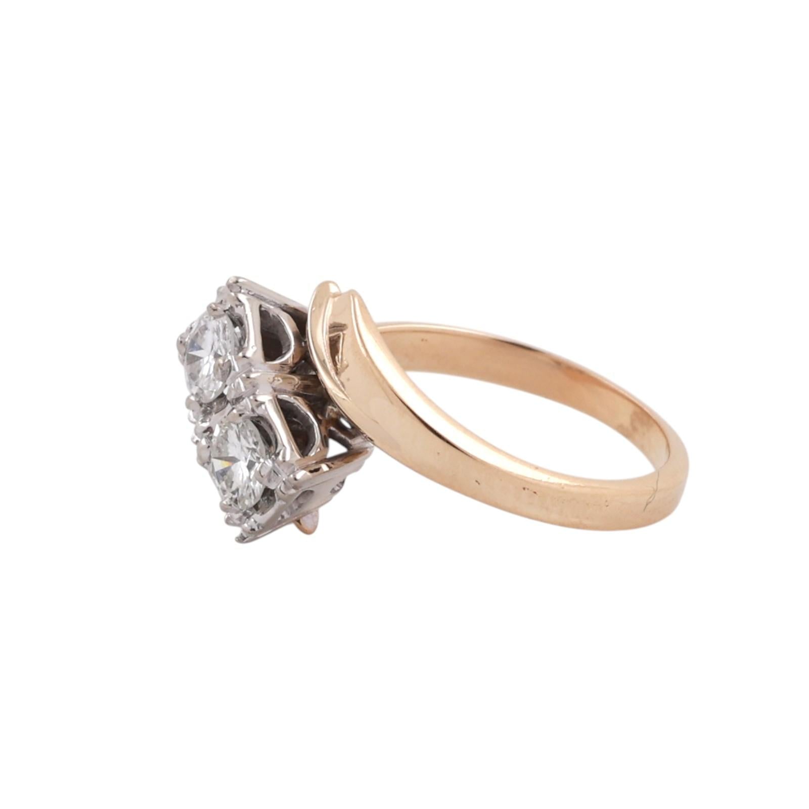 Two Tone Gold 2 Stone Diamond Bypass Ring 0.60 CTW Vintage Estate Size 6